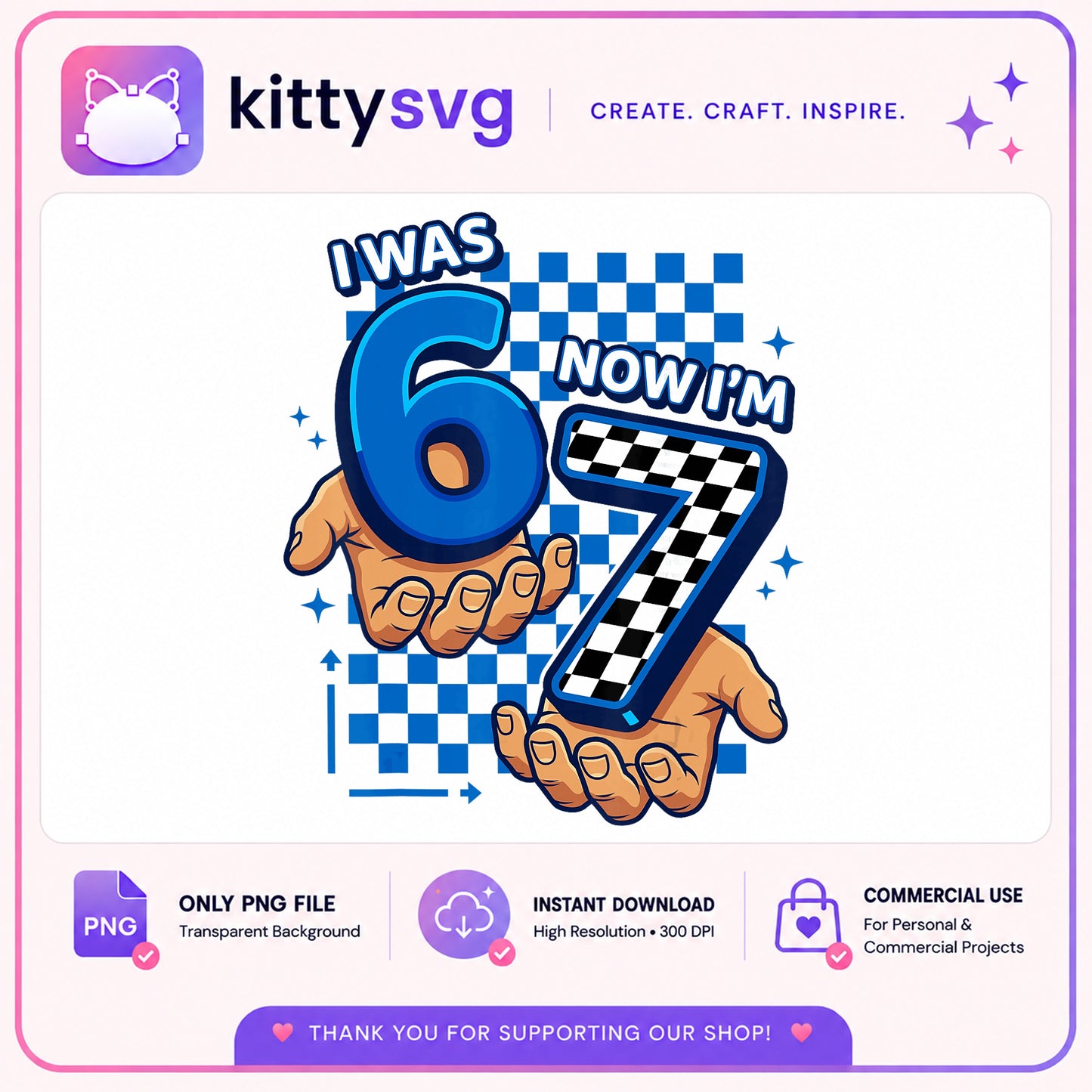 I Was 6 Now I Am 7 Birthday PNG, 7th Birthday PNG, Kids Birthday PNG