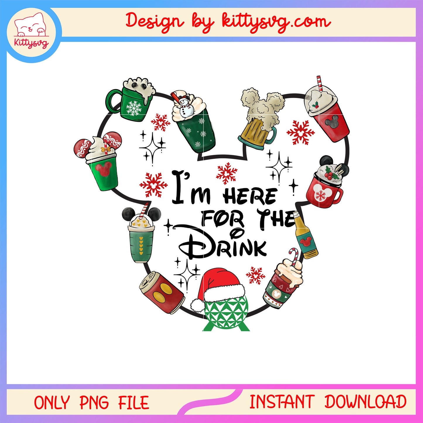 Im here for drink disney ear christmas mugs png, vintage christmas png