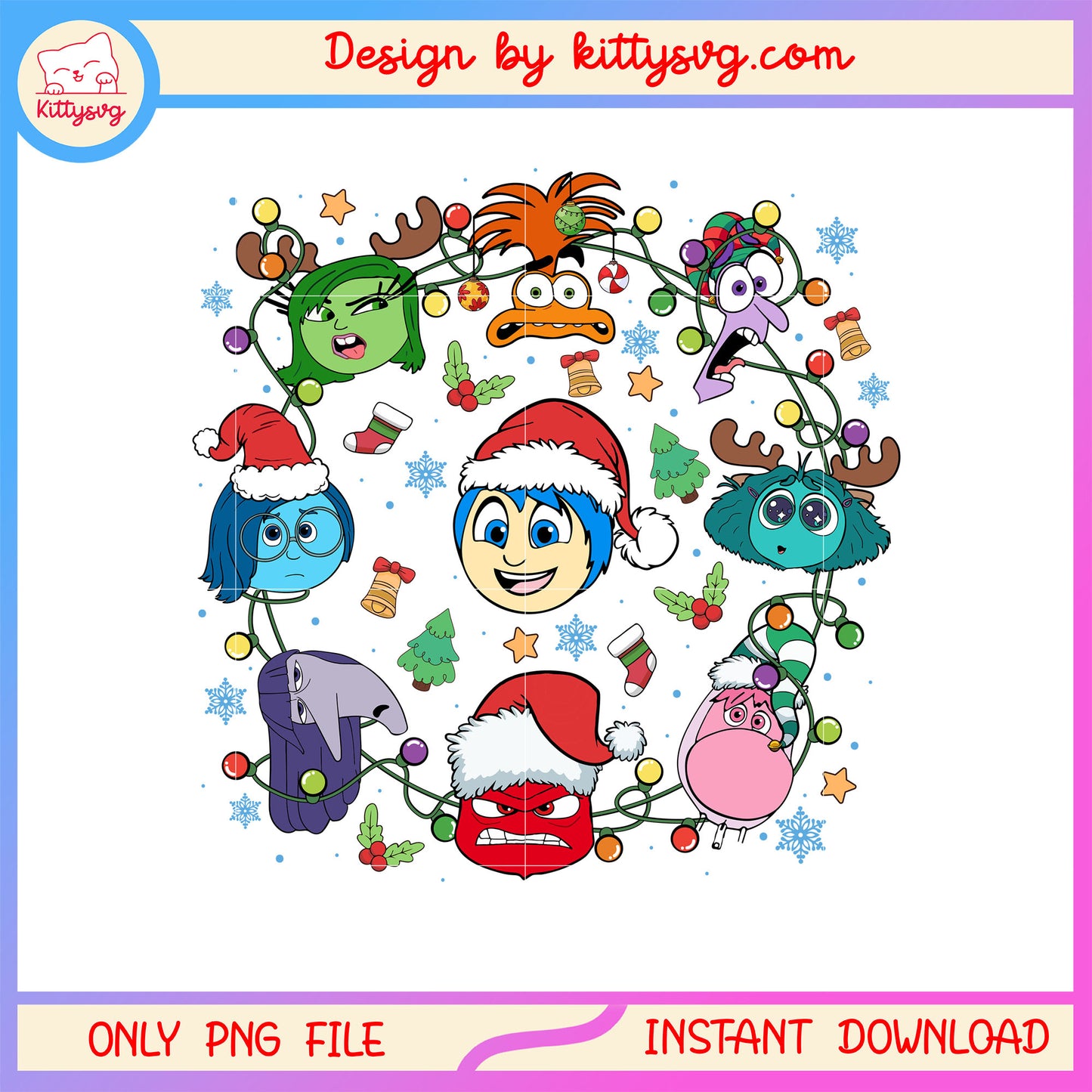 Inside out faces christmas lights png, inside out christmas png
