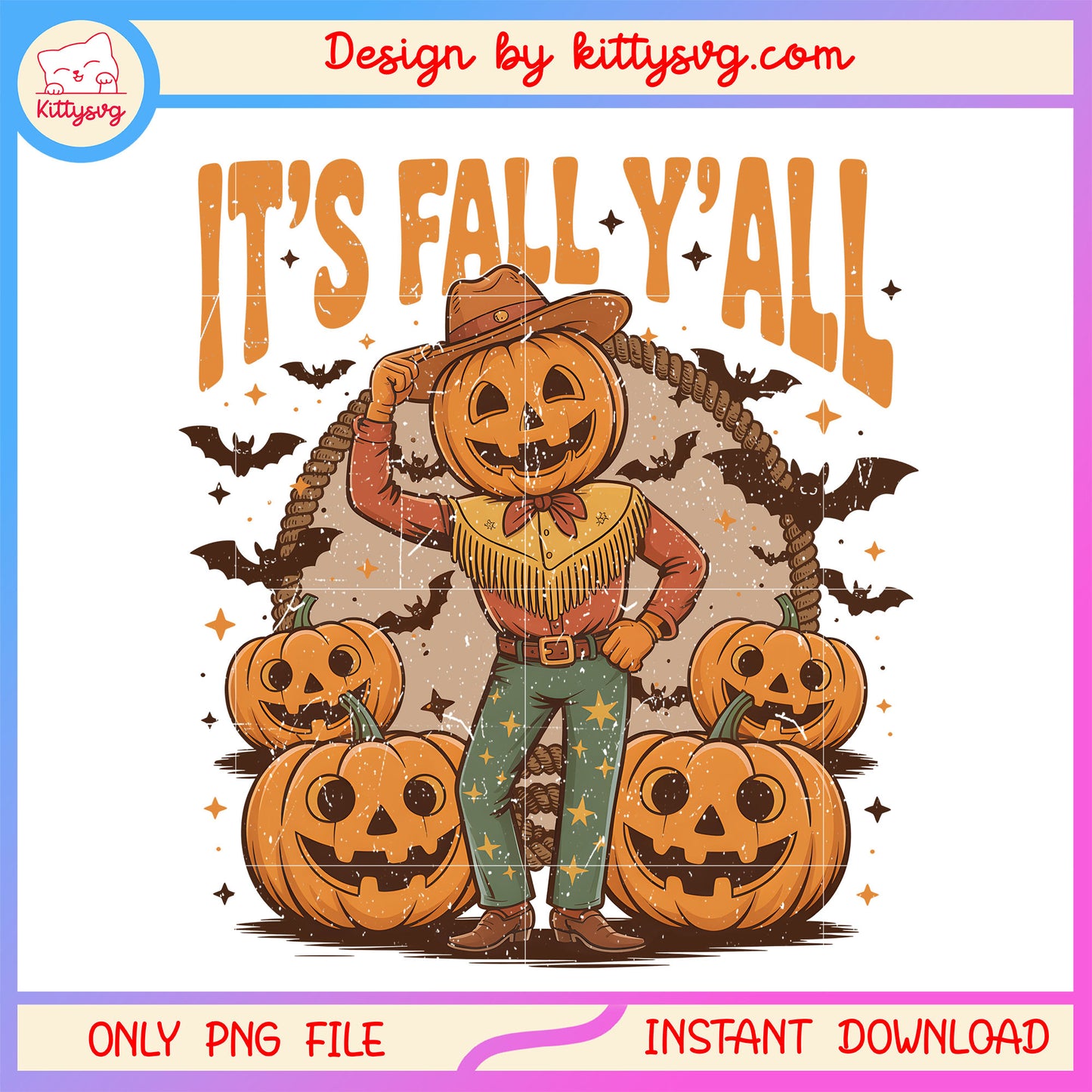 It's fall y'all cowboy pumpkin png, halloween vibe png, halloween pumpkin png