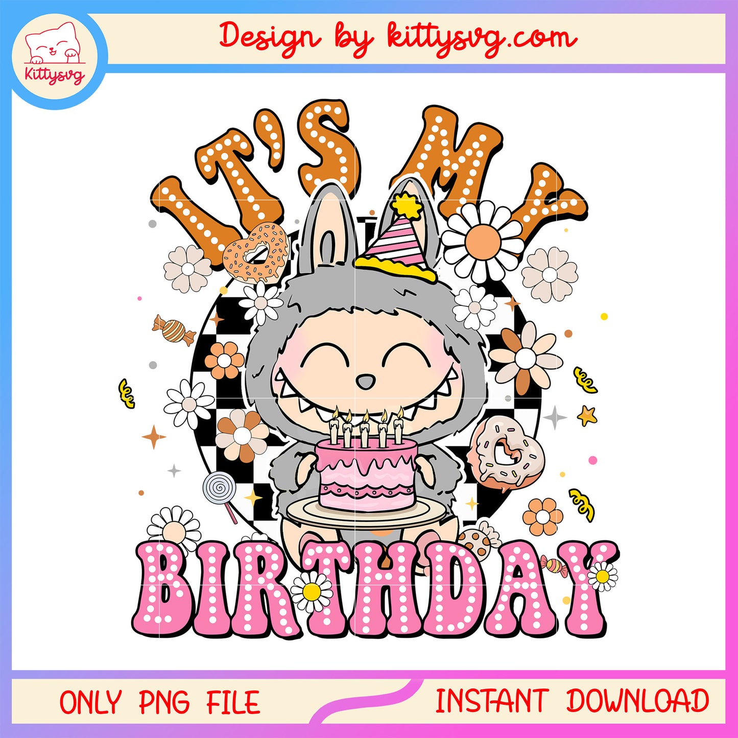 It's my birthday sesame bean labubu costume design png, labubu doll png