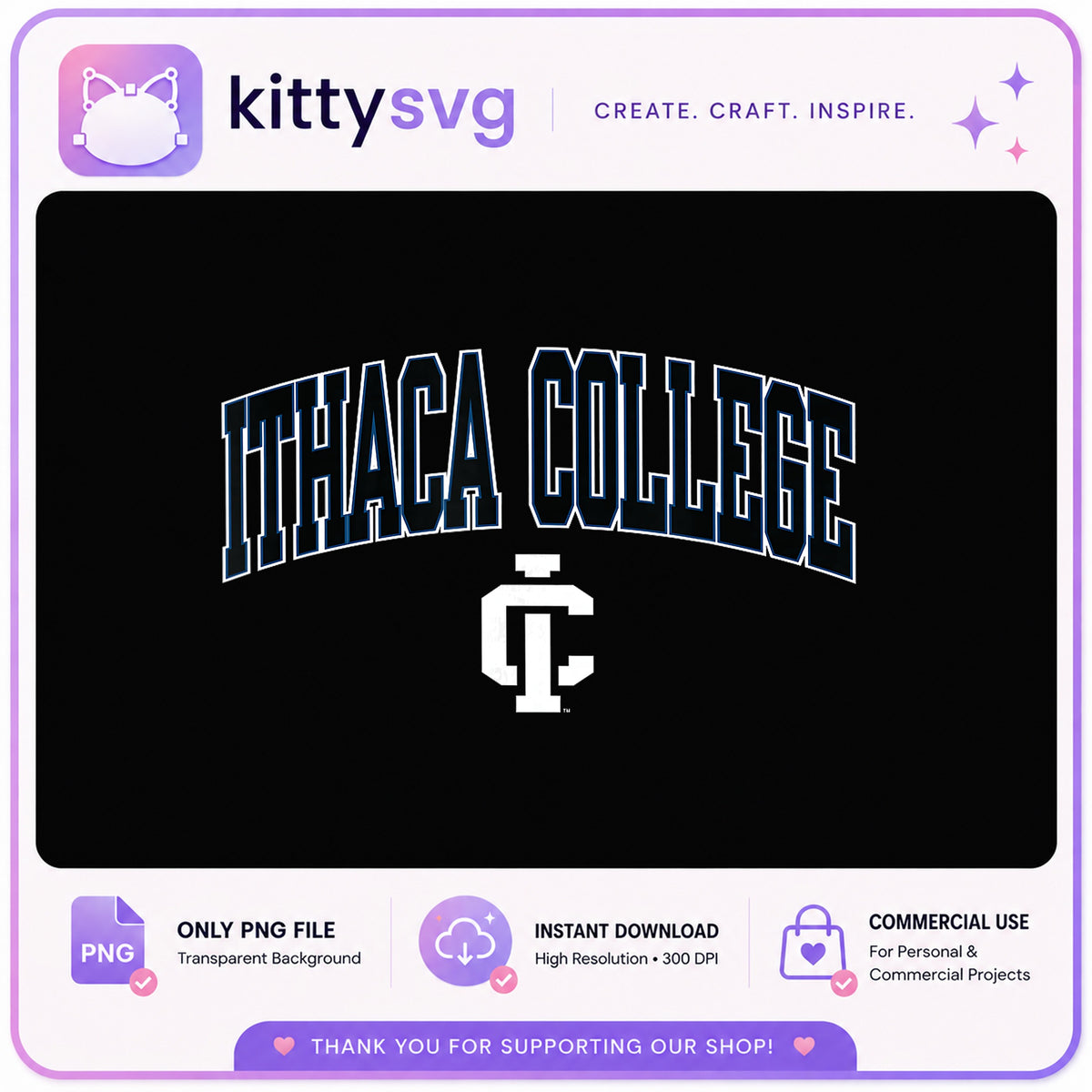 Ithaca College PNG, College Varsity Arch Logo, Sublimation PNG