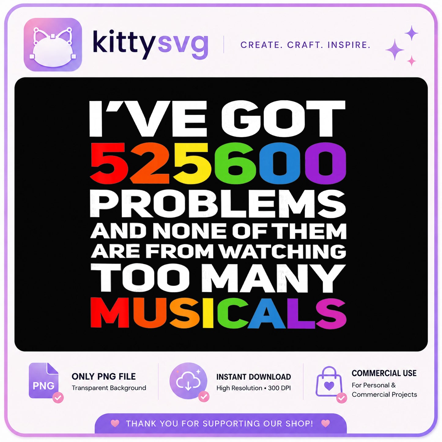 Ive Got 525600 Problems Musicals PNG, Funny Theater PNG, Musical Lover PNG