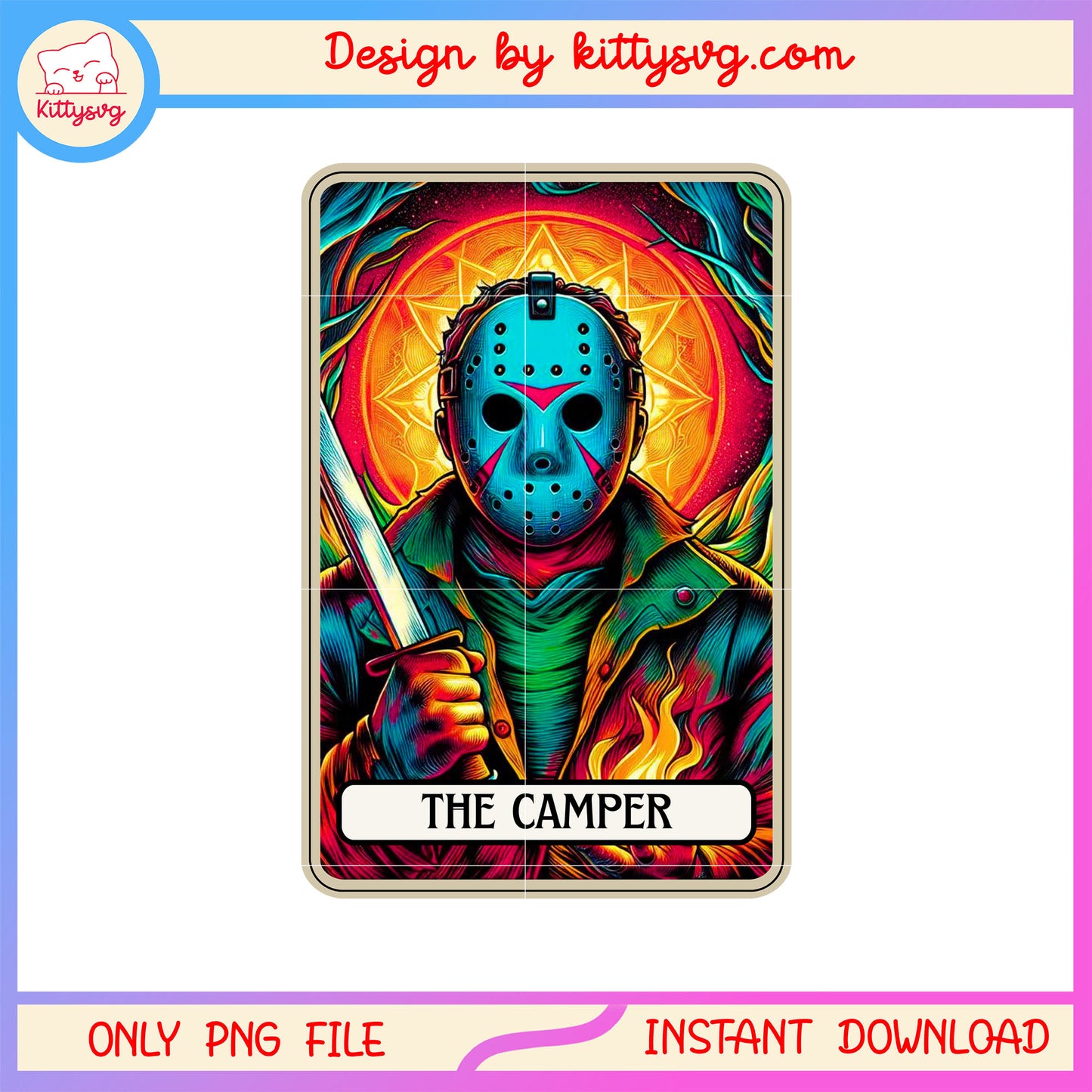 Jason voorhees the camper halloween card png, halloween tarot card png