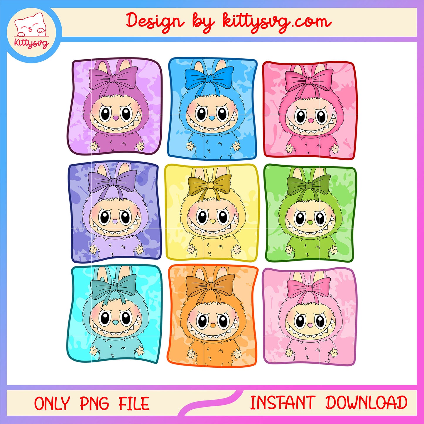 Jelly labubu dolls colors collage frame design png, labubu coloring png