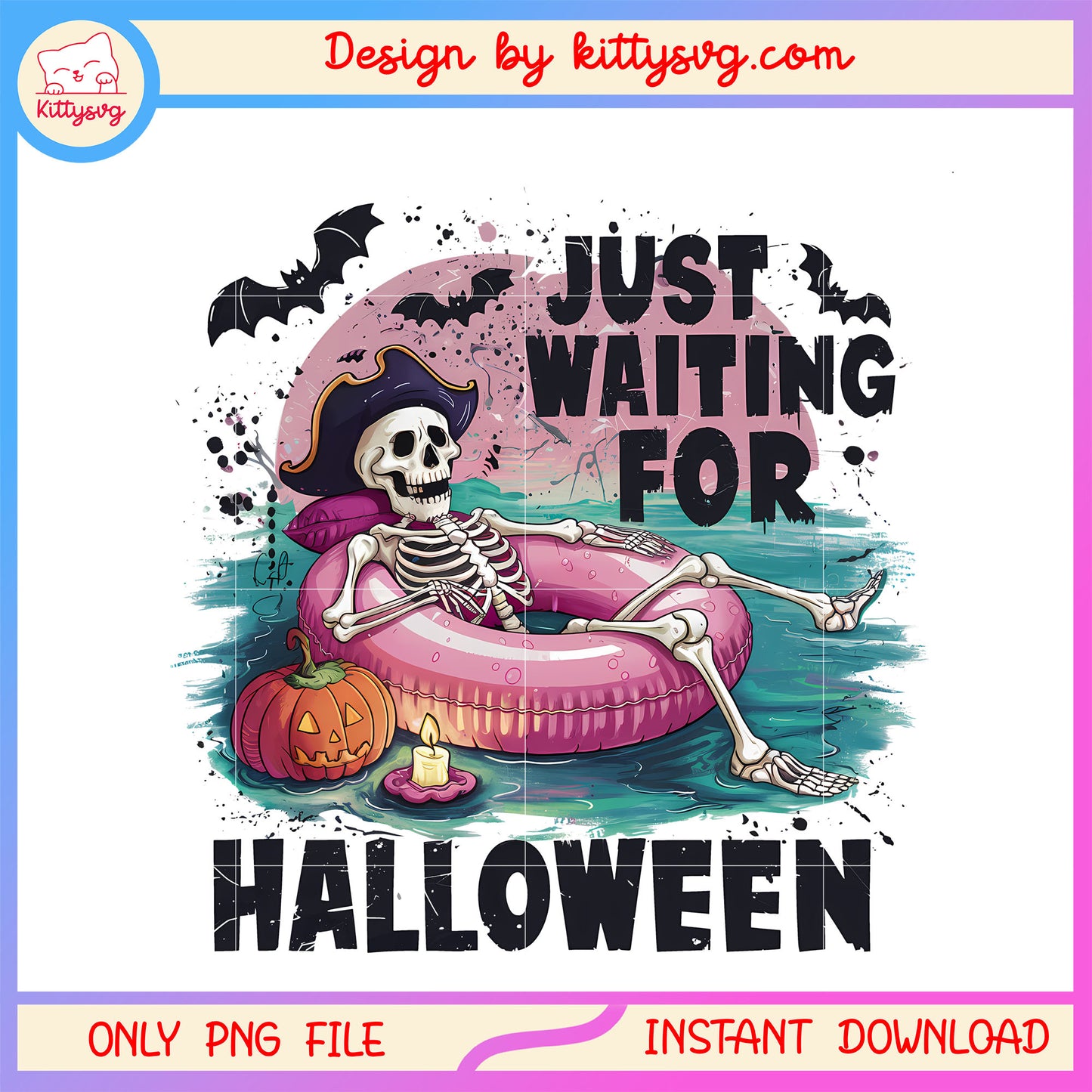 Just waiting for halloween horror summer png, summer vibes png, skeleton png