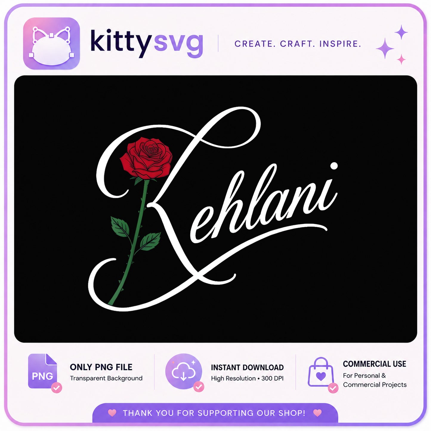 Kehlani Rose Script PNG, Red Rose Name Design PNG, Floral PNG
