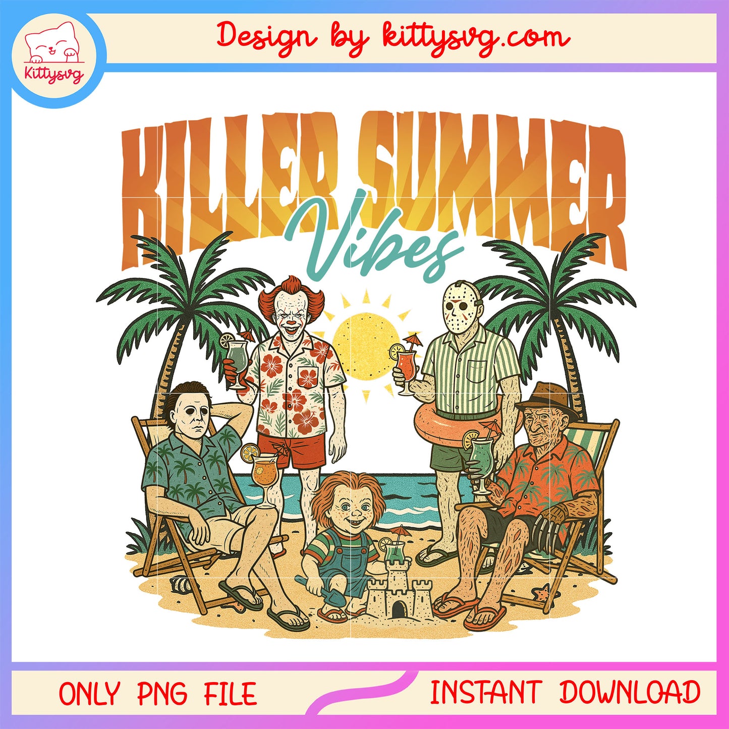Killer summer vibes png, summer monster png, horror killer png
