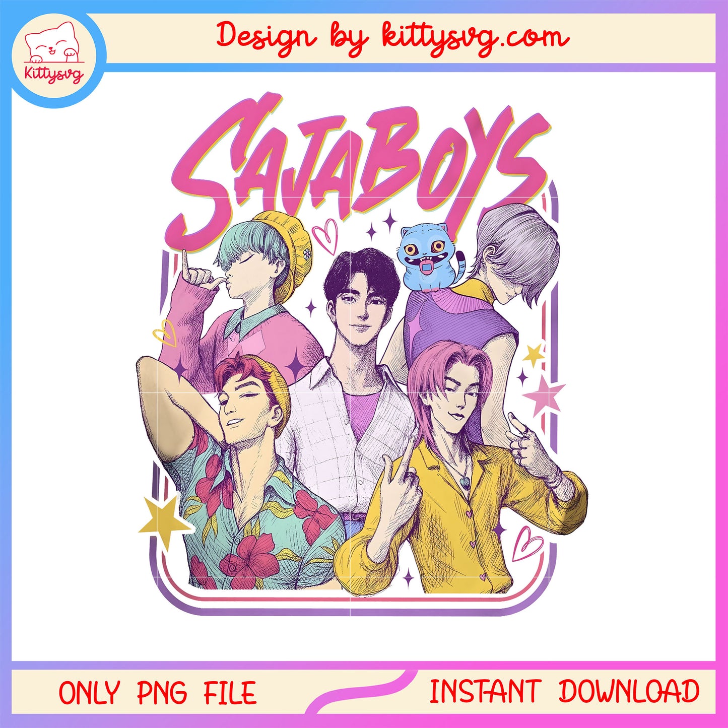 Kpop band saja boys members design png, the saja boys names png