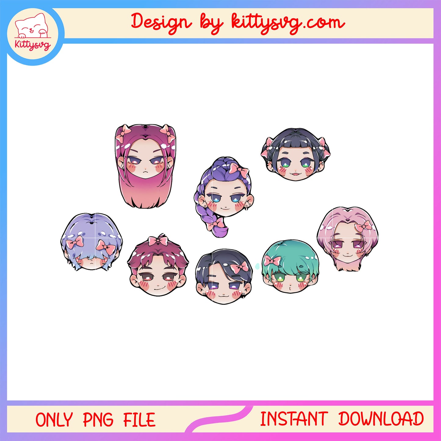 Kpop demon hunters cast head png, kpop deco sticker png