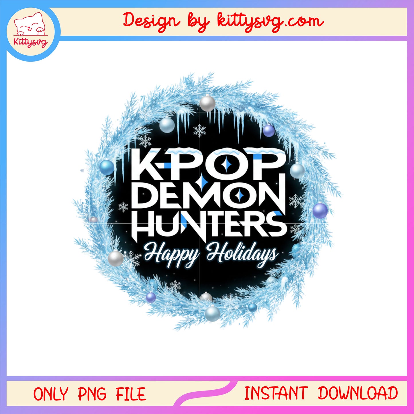 Kpop demon hunters happy holiday design png, kpop christmas png