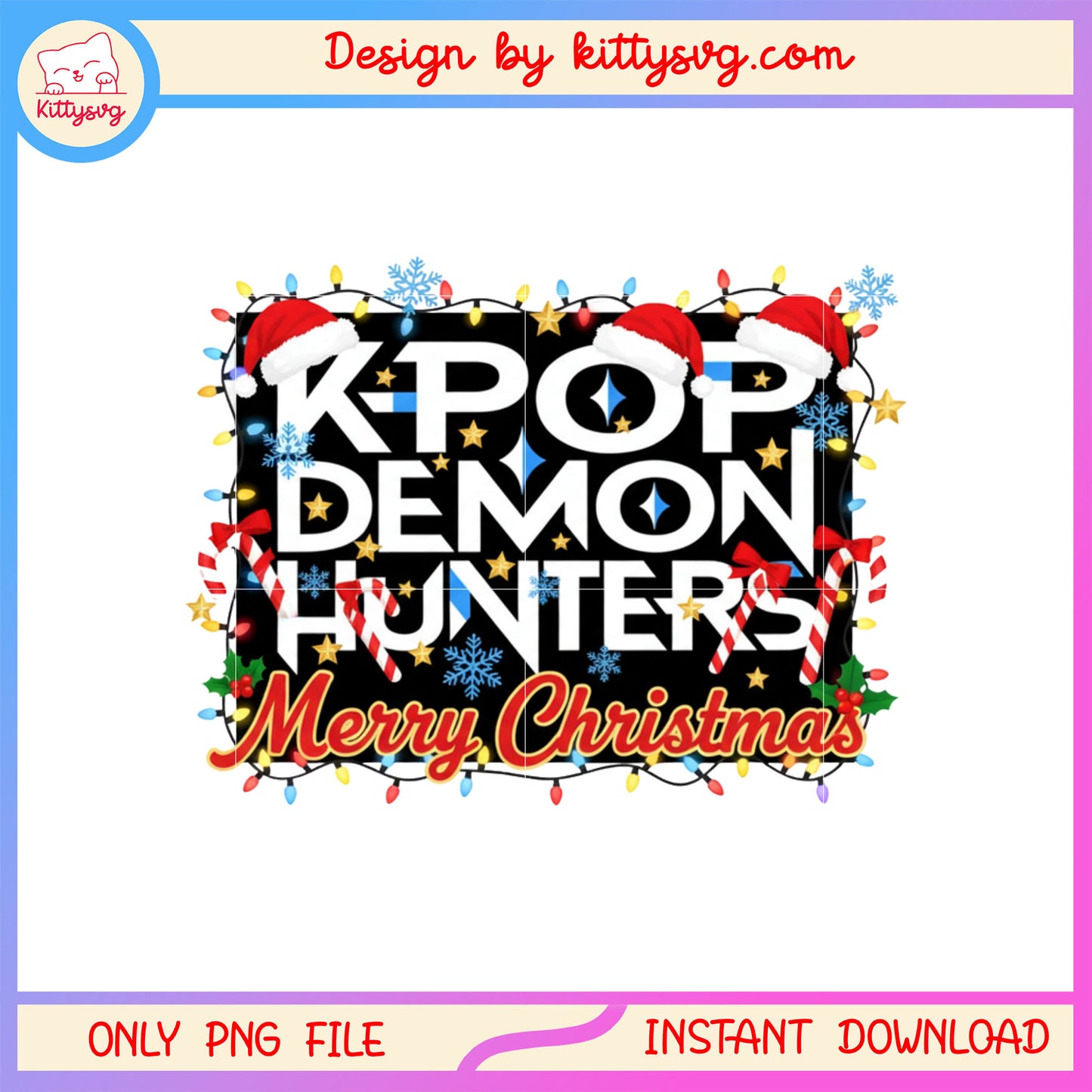 Kpop demon hunters merry christmas decor png, merry x mas png