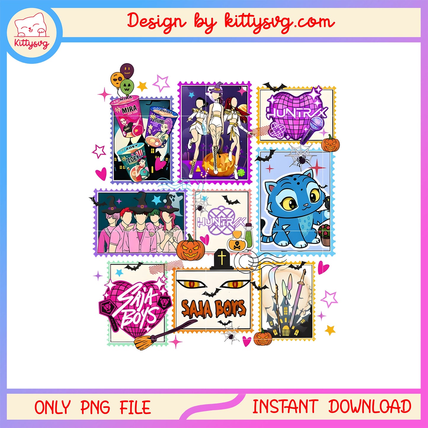 Kpop demon hunters movie stamp collection png, kpop demon hunters as stickers png