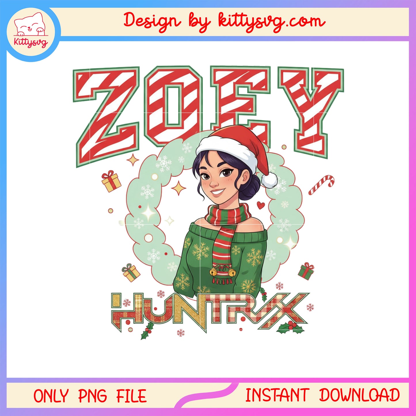 Kpop hunters huntrix zoey merry christmas art png, huntrix zoey png