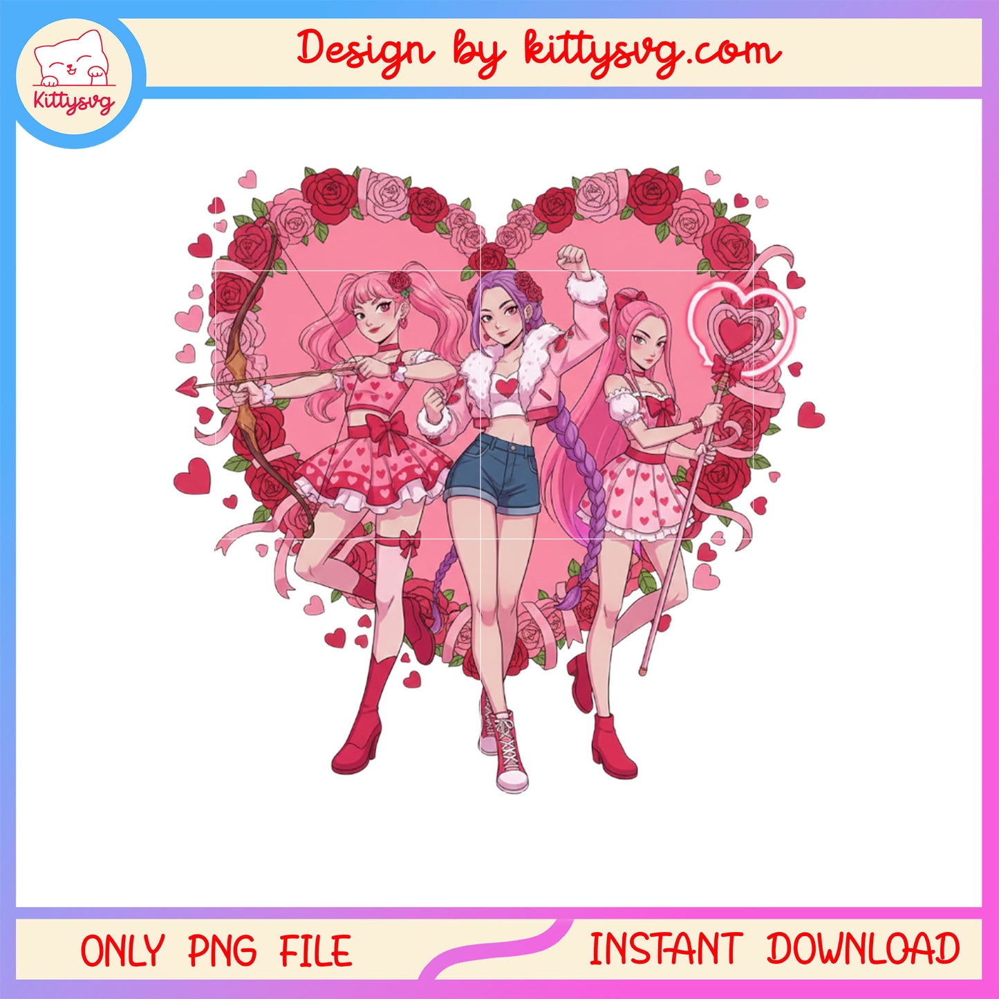 Kpop huntrix bow and arrow love valentine png, kpop demon hunters png