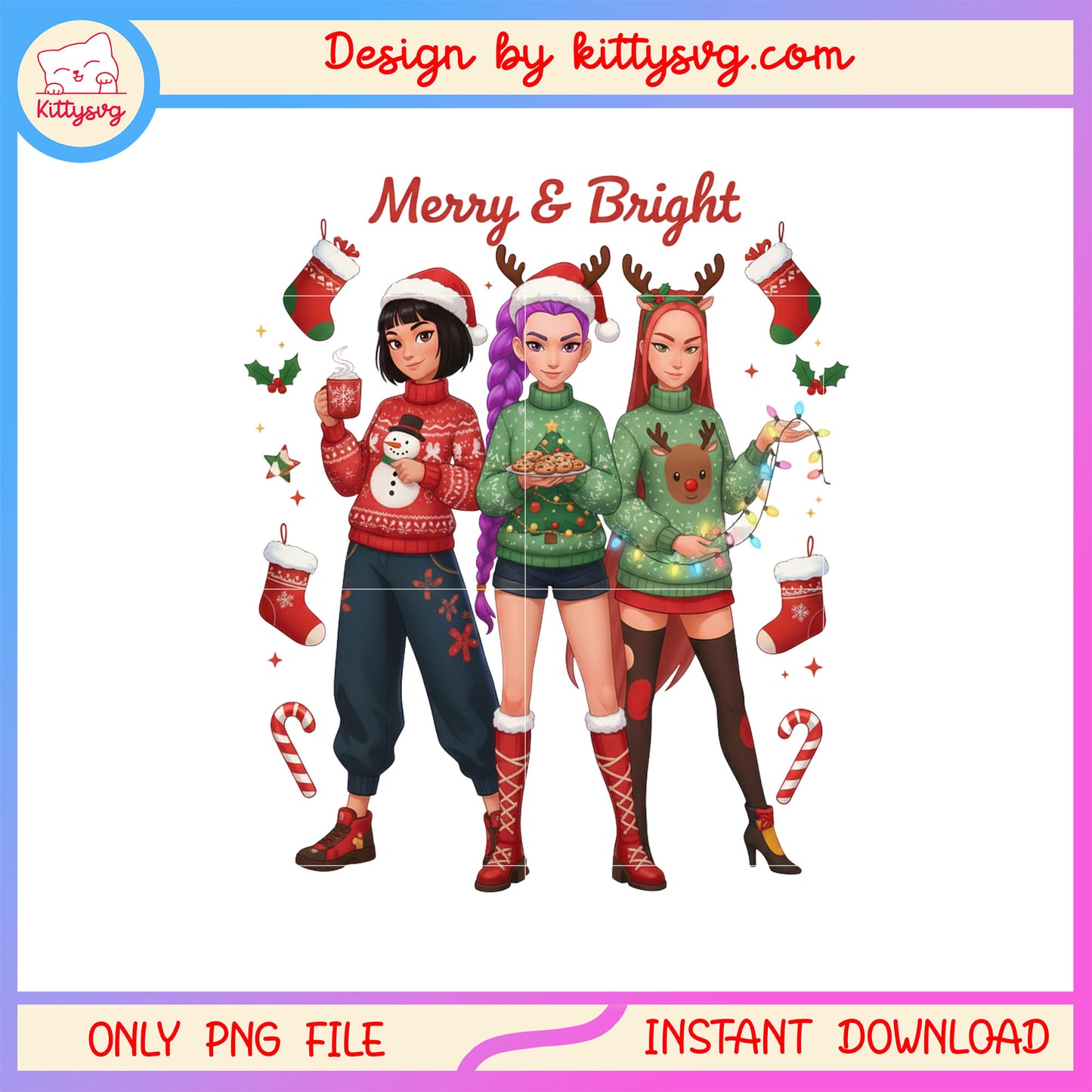 Kpop huntrix members merry and bright png, kpop girl band png