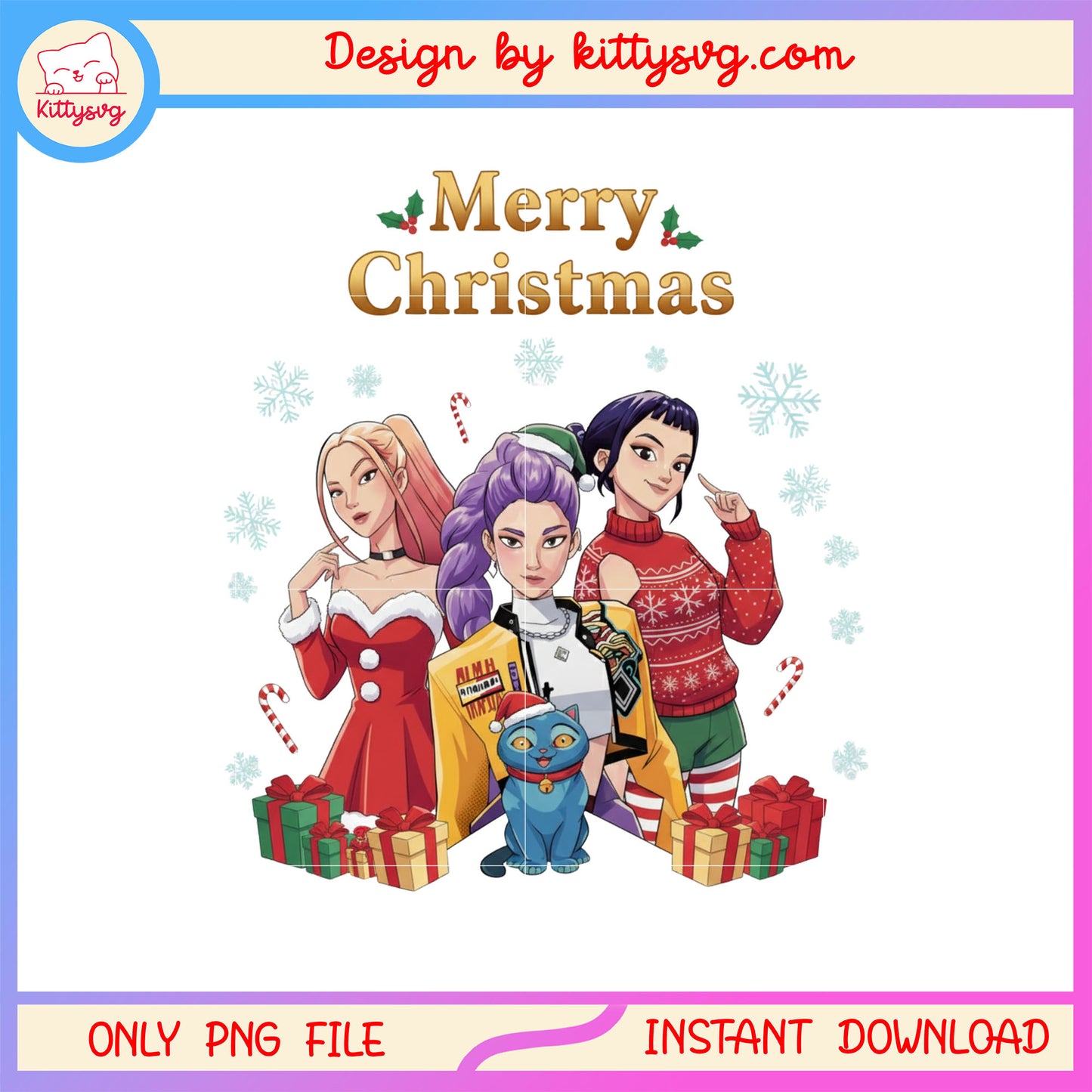 Kpop huntrix tiger merry christmas gif png, kpop demon png