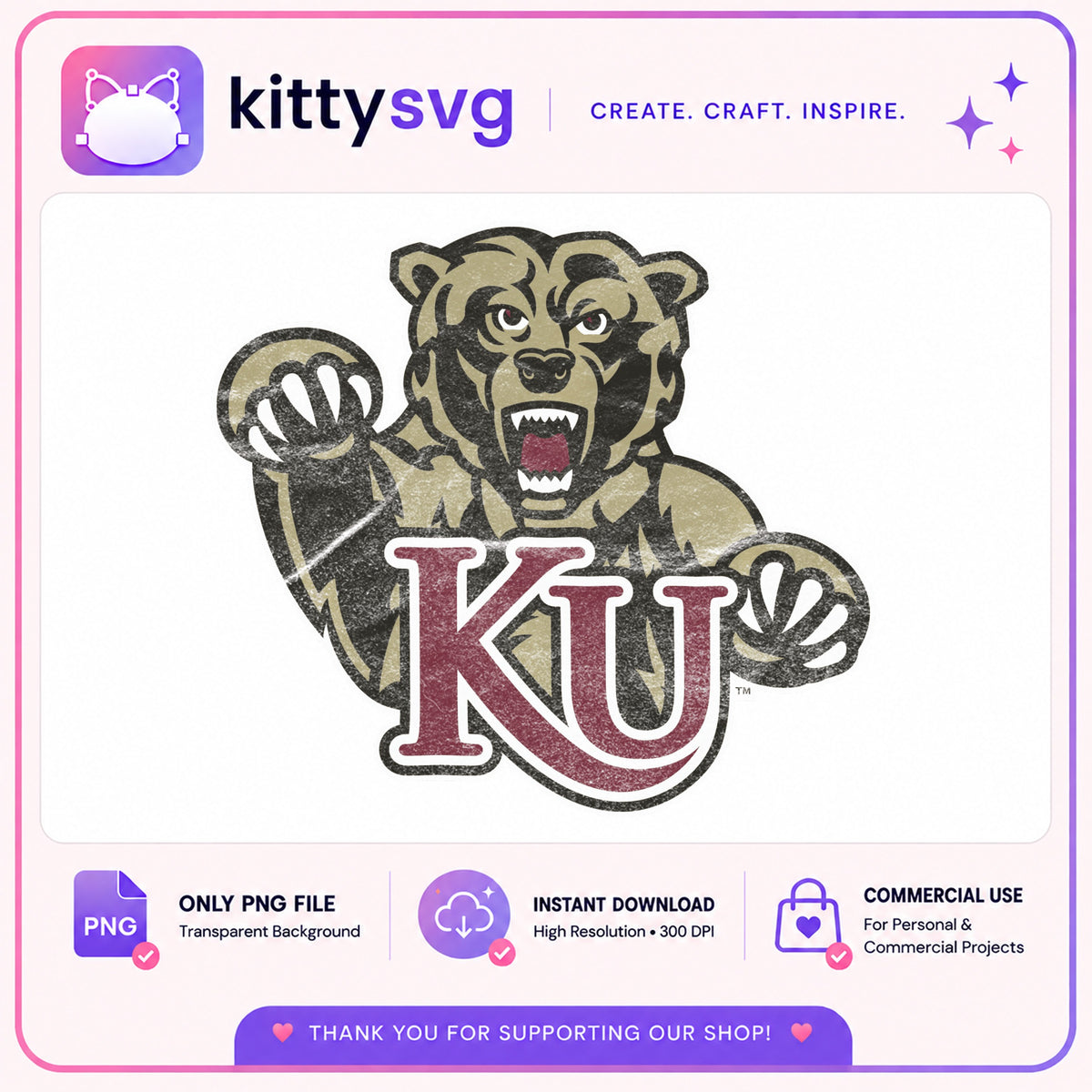 Kutztown University Bears PNG, KU Mascot PNG, College Bear Logo PNG