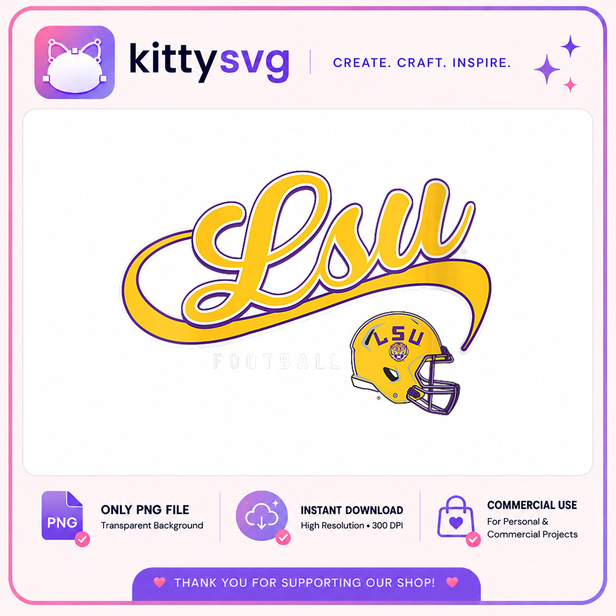 LSU Football Helmet Script PNG, Tigers Football PNG, College PNG