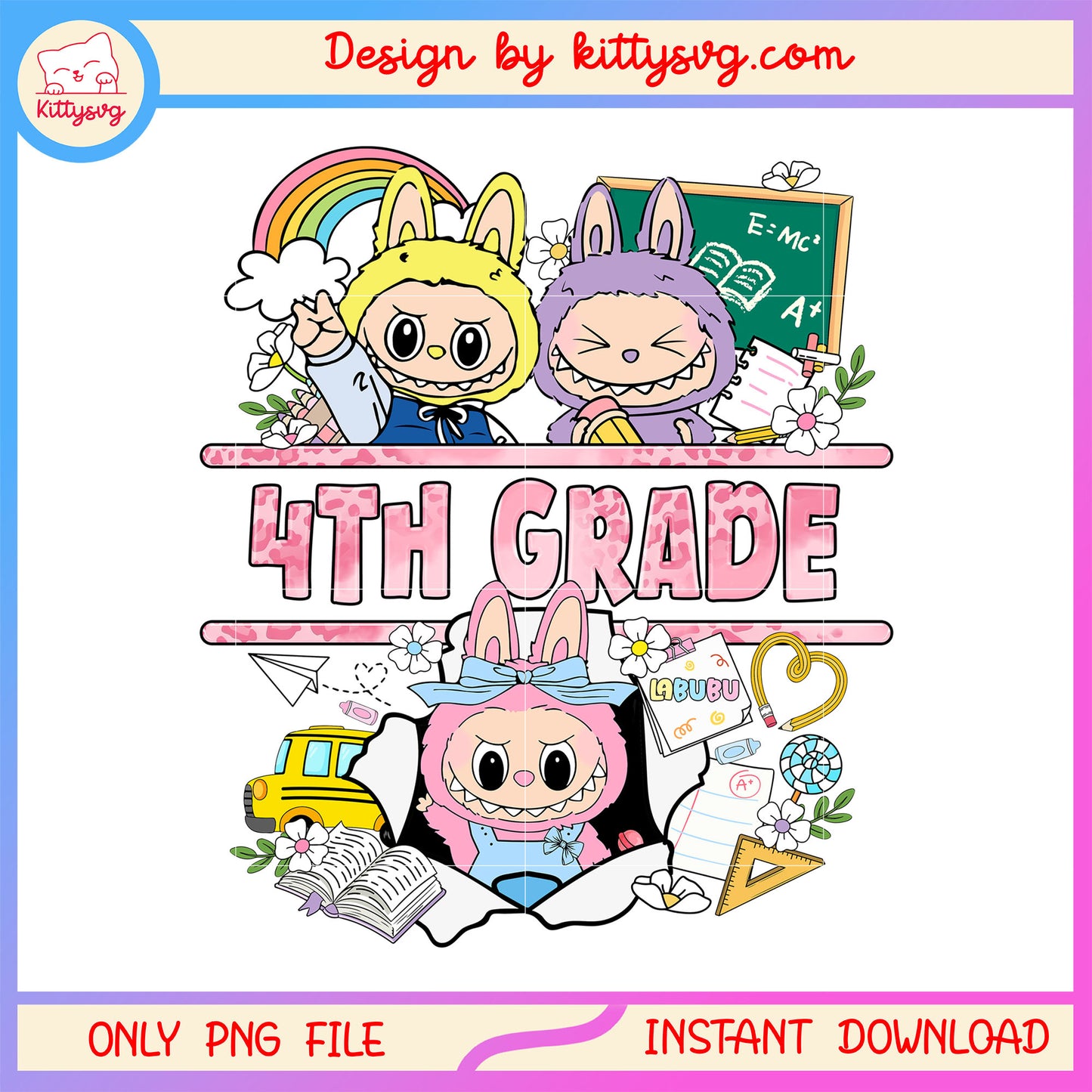 Labubu 4th grade school design png, welcome back to school png