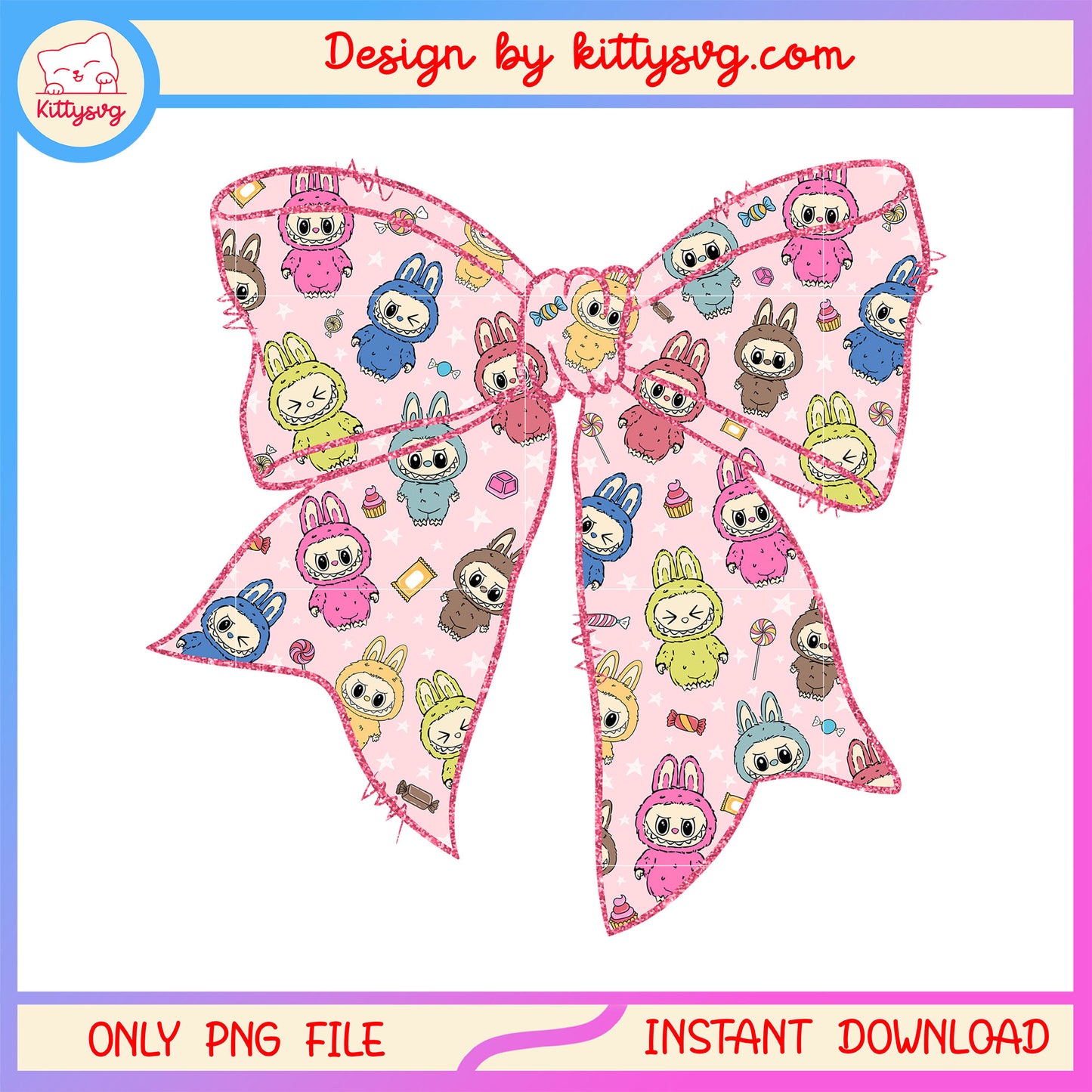Labubu doll big bow tie design png, the monsters labubu png