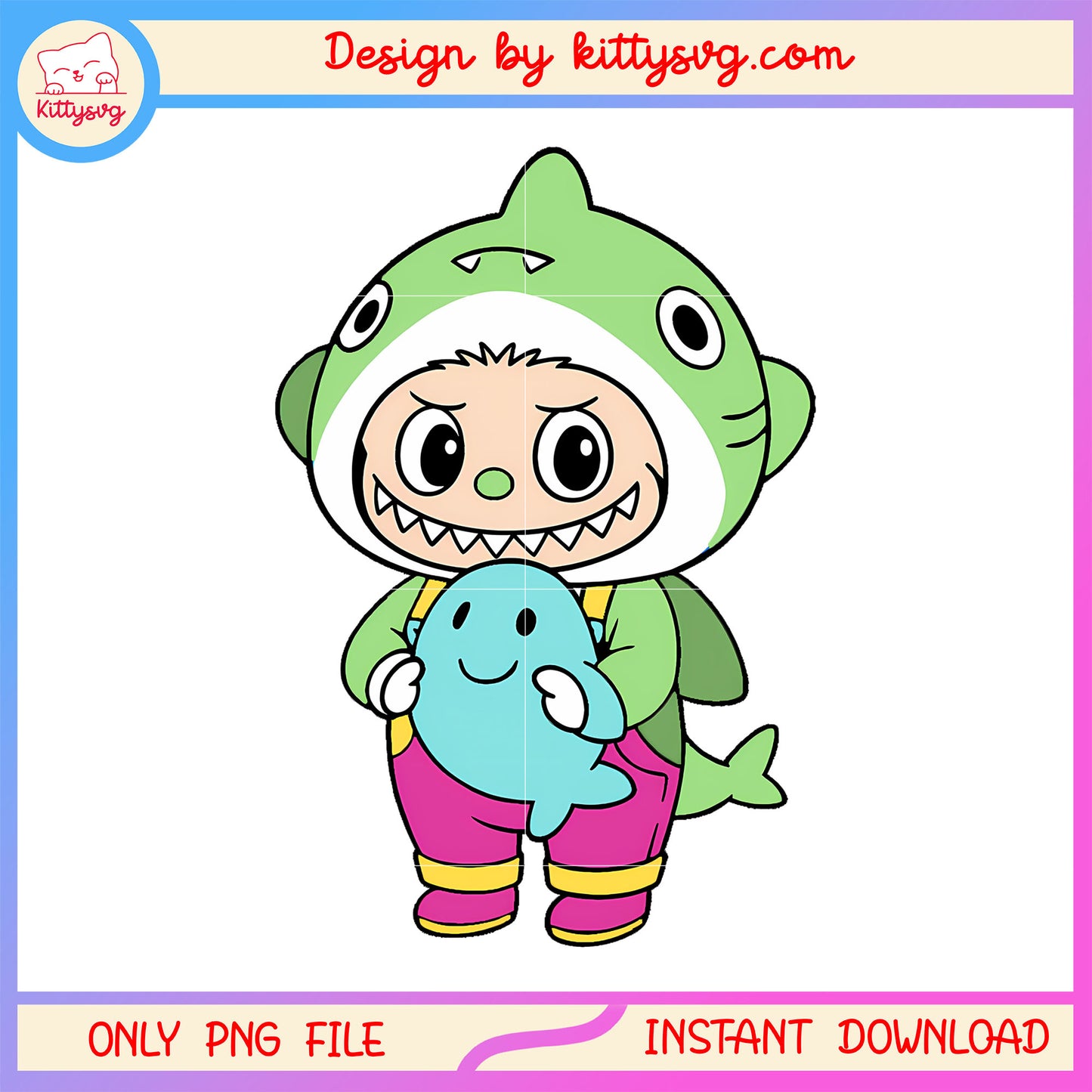 Labubu macaron baby shark costume drawing png, baby shark png