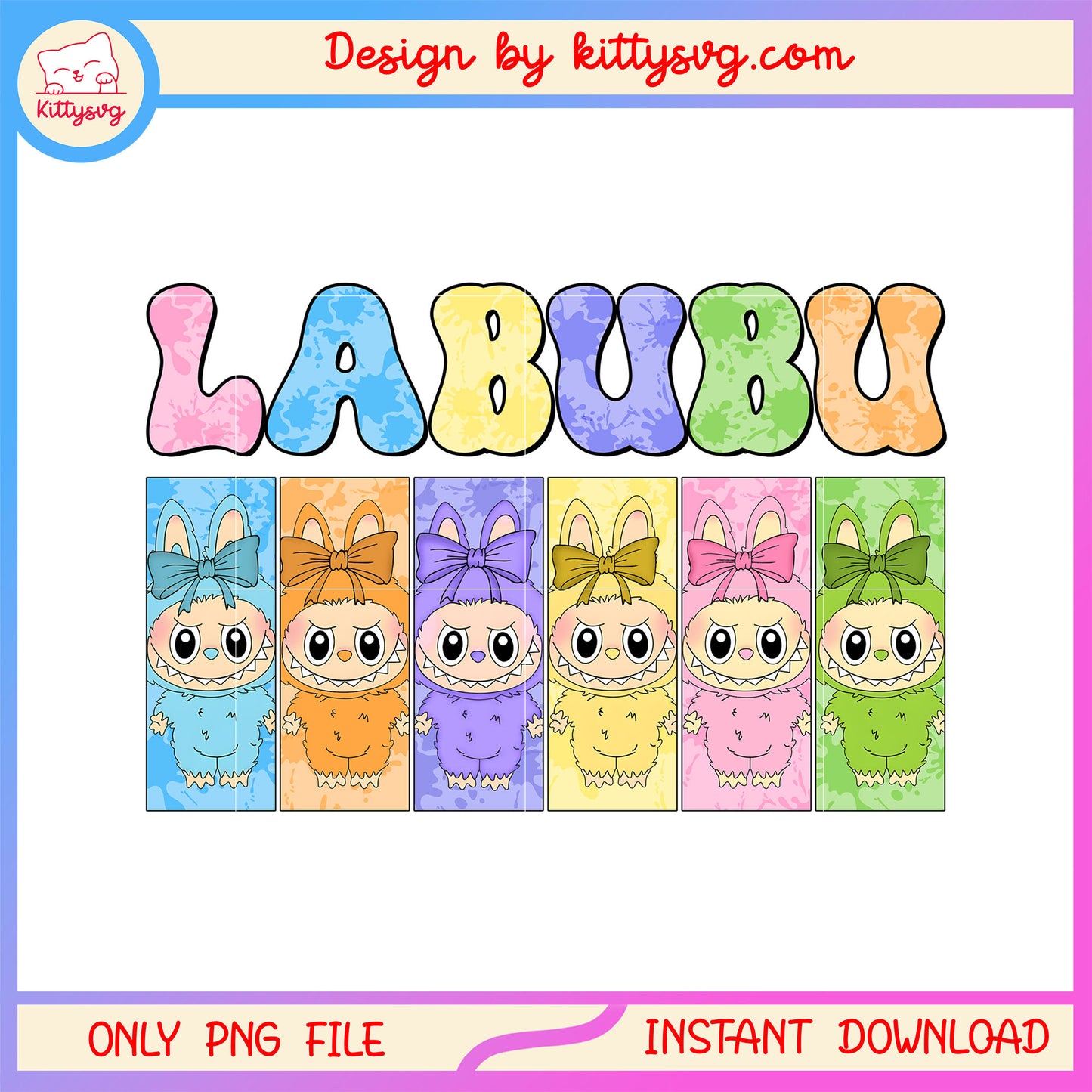 Labubu macaron colorful coquette bow collage drawing design png, labubu png