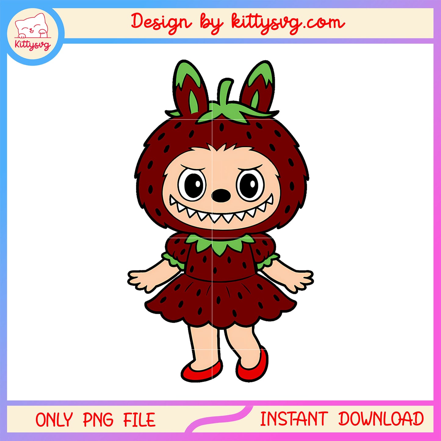 Labubu pop mart strawberry design png, labubu red color png