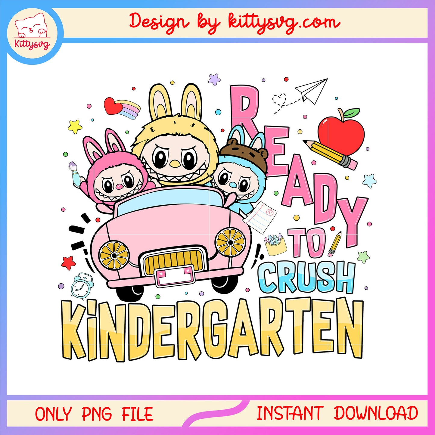 Labubus drive car ready to crush kindergarten png, clipart back to school png