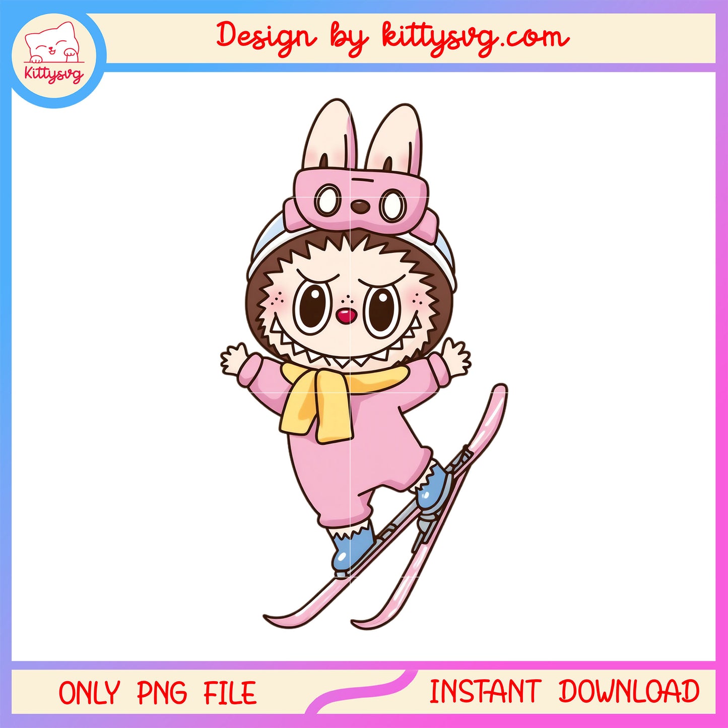 Lady pink labubu ice skating doll design png, labubu png, labubu doll png