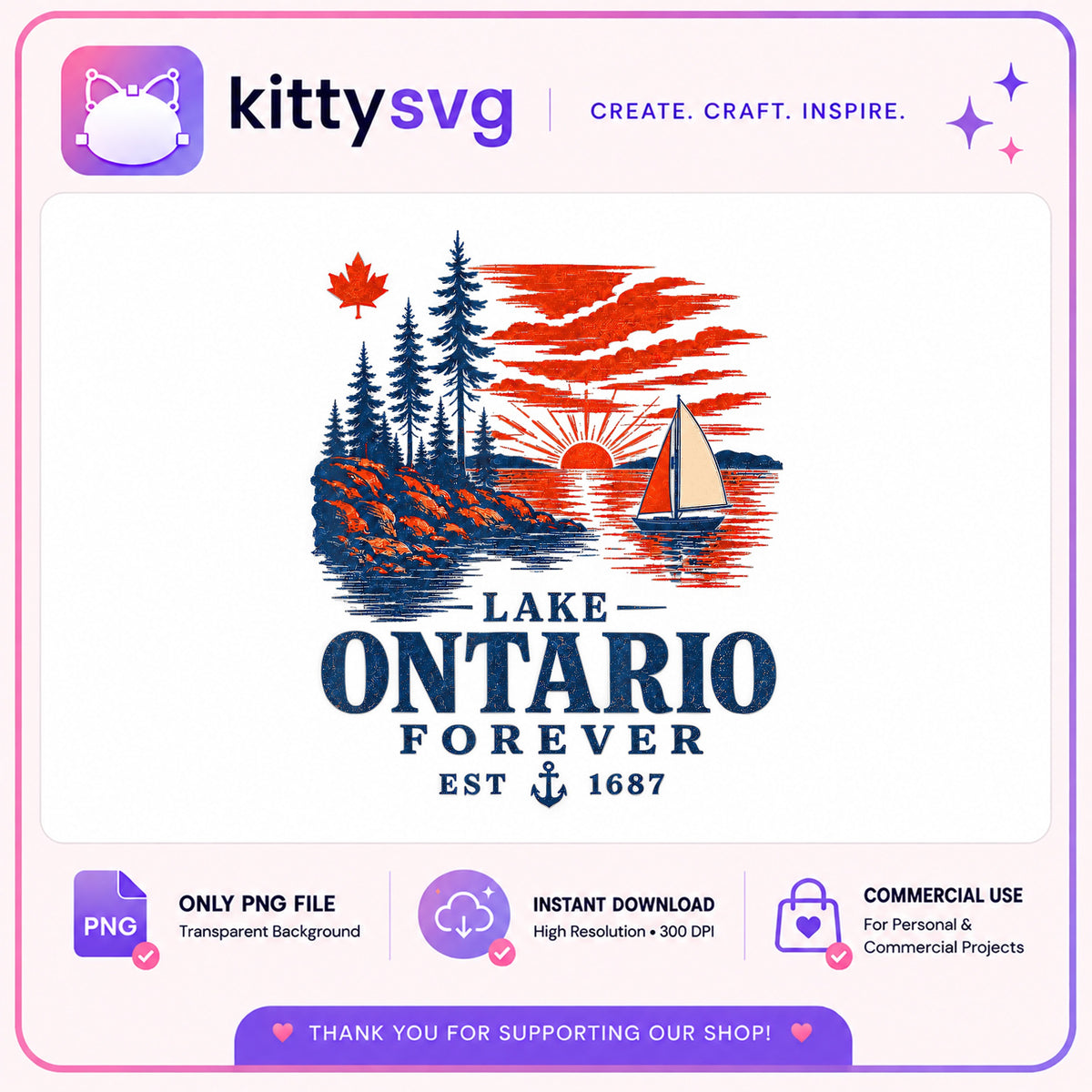 Lake Ontario Forever PNG, Canada Lake Sailing PNG, Vintage Lake PNG
