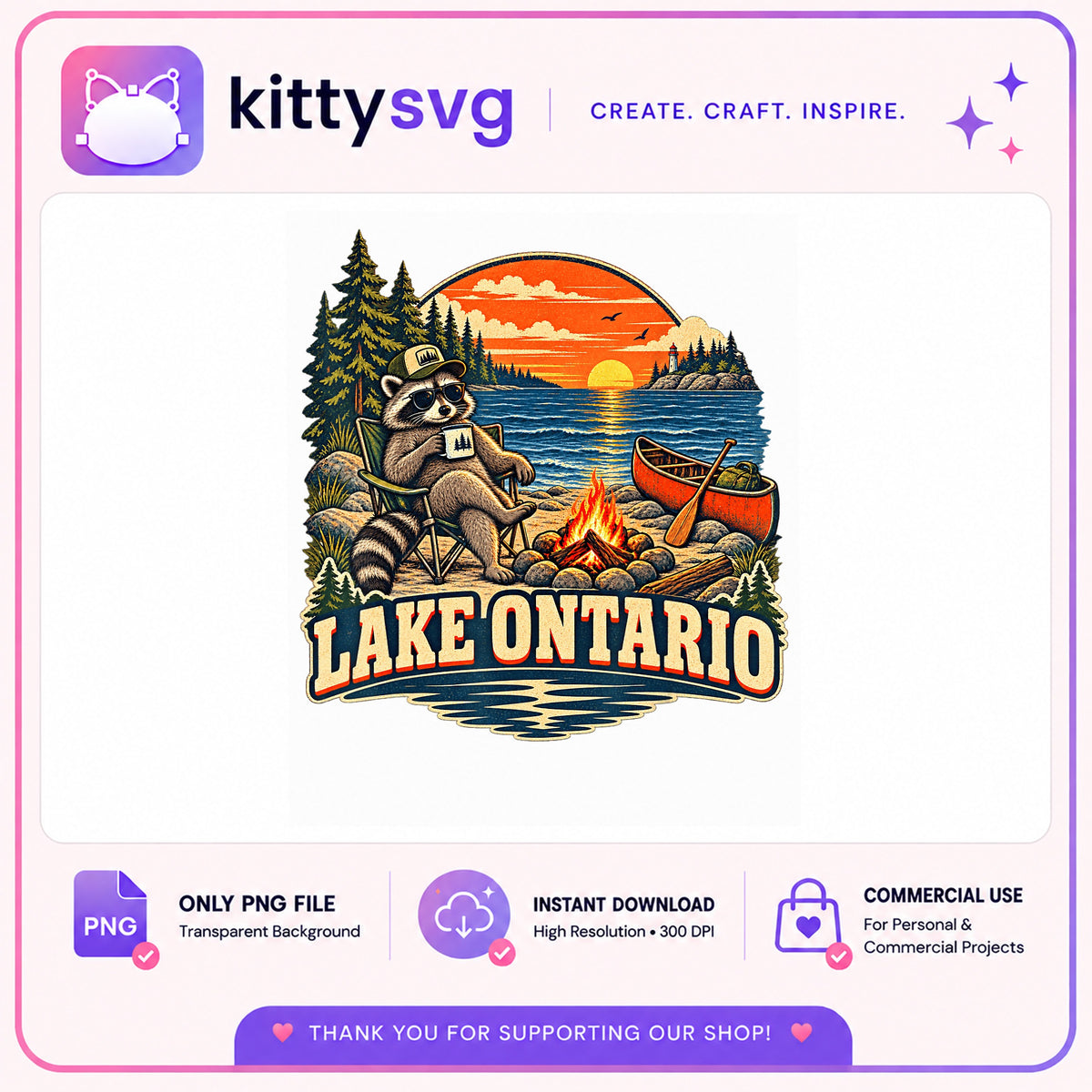 Lake Ontario Raccoon Camping PNG, Campfire Canoe PNG, Outdoor PNG