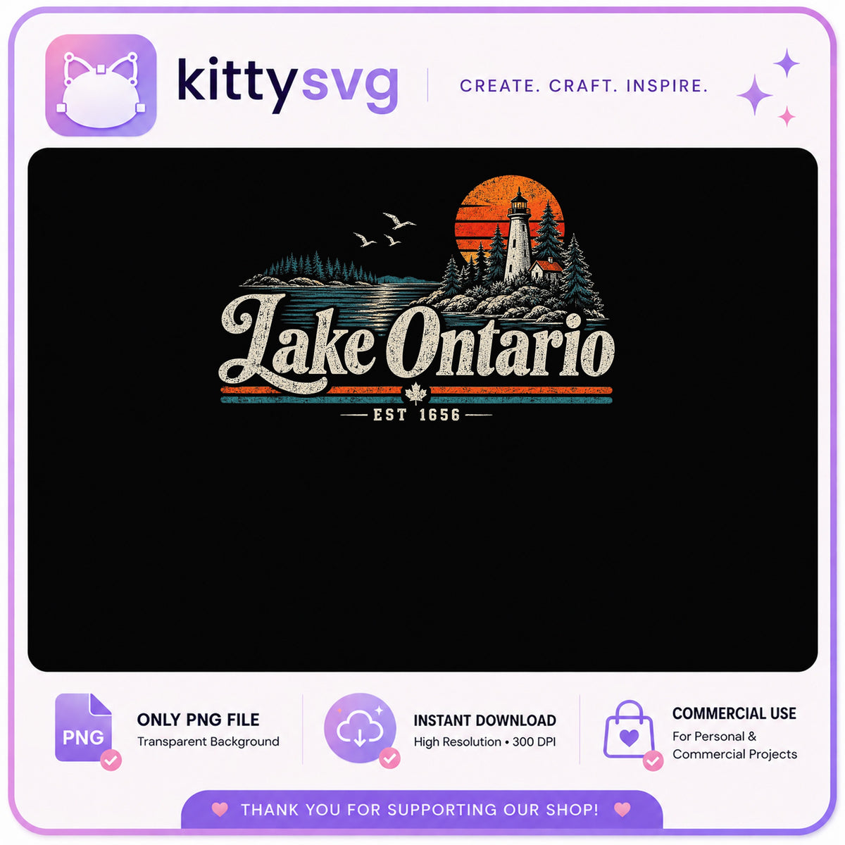 Lake Ontario Vintage Retro PNG, Lighthouse Lake PNG, Canada PNG