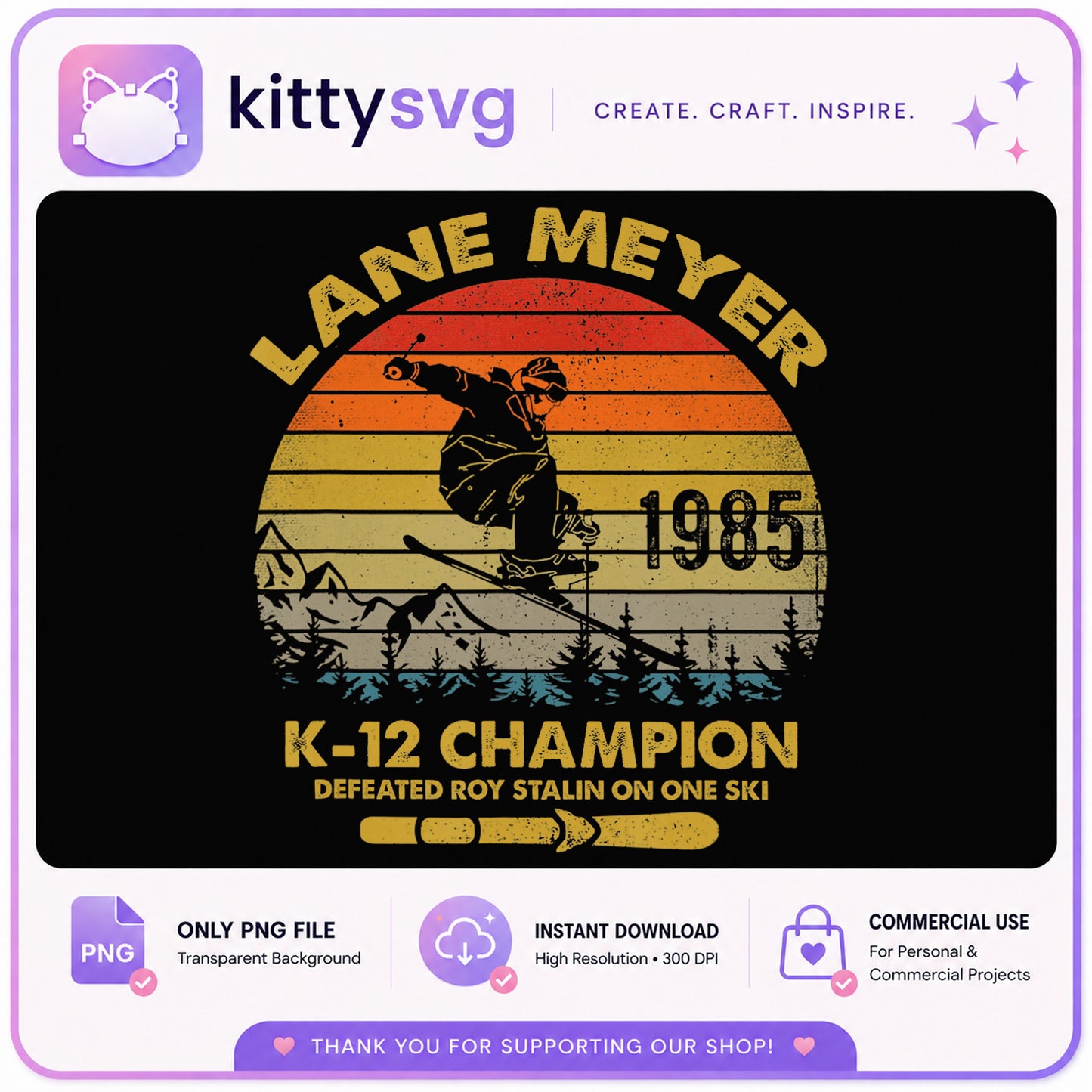 Lane Meyer K-12 Champion 1985 PNG, Better Off Dead PNG, Retro Ski PNG
