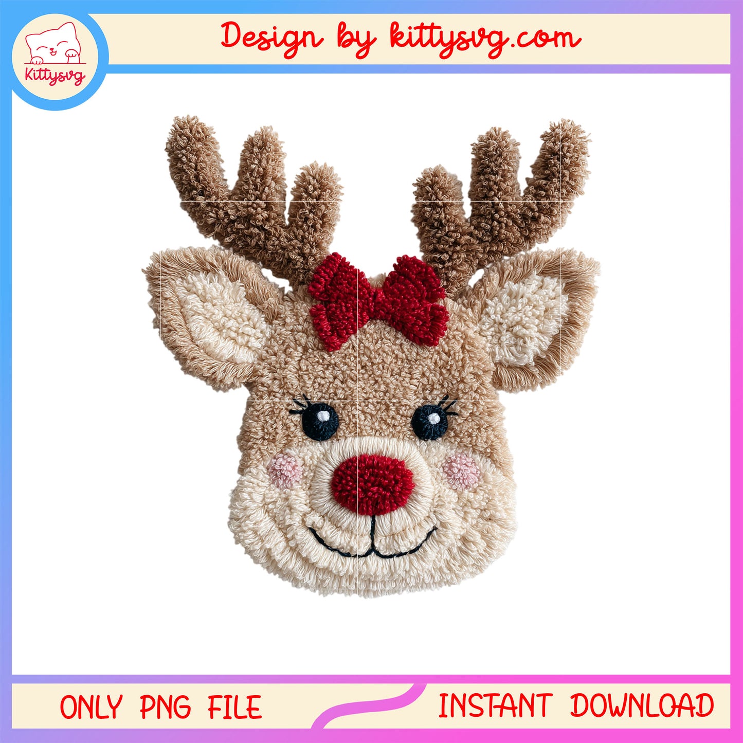 Latch hook yarn crochet bow reindeer png, reindeer christmas png