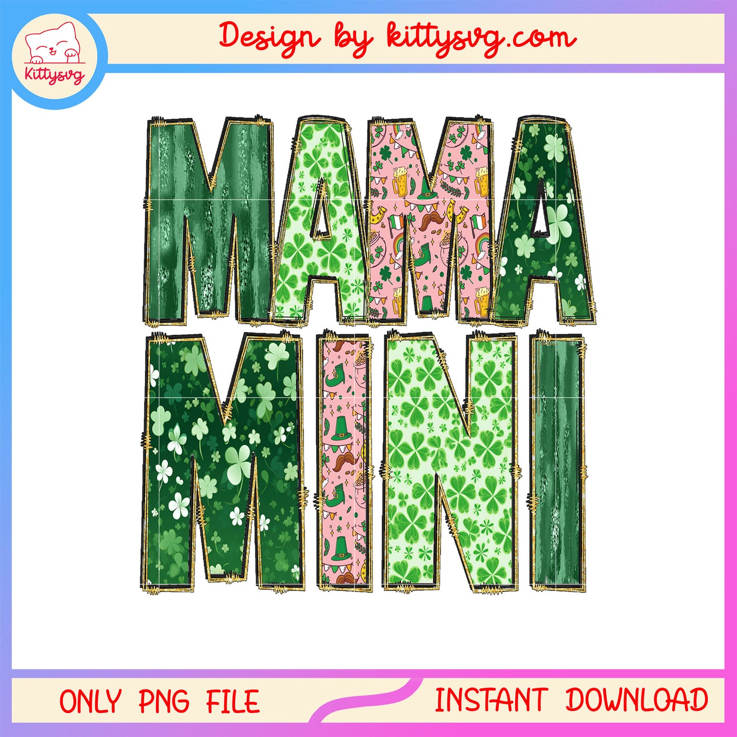 Mama vignette green pink patrick png, st patrick's day png