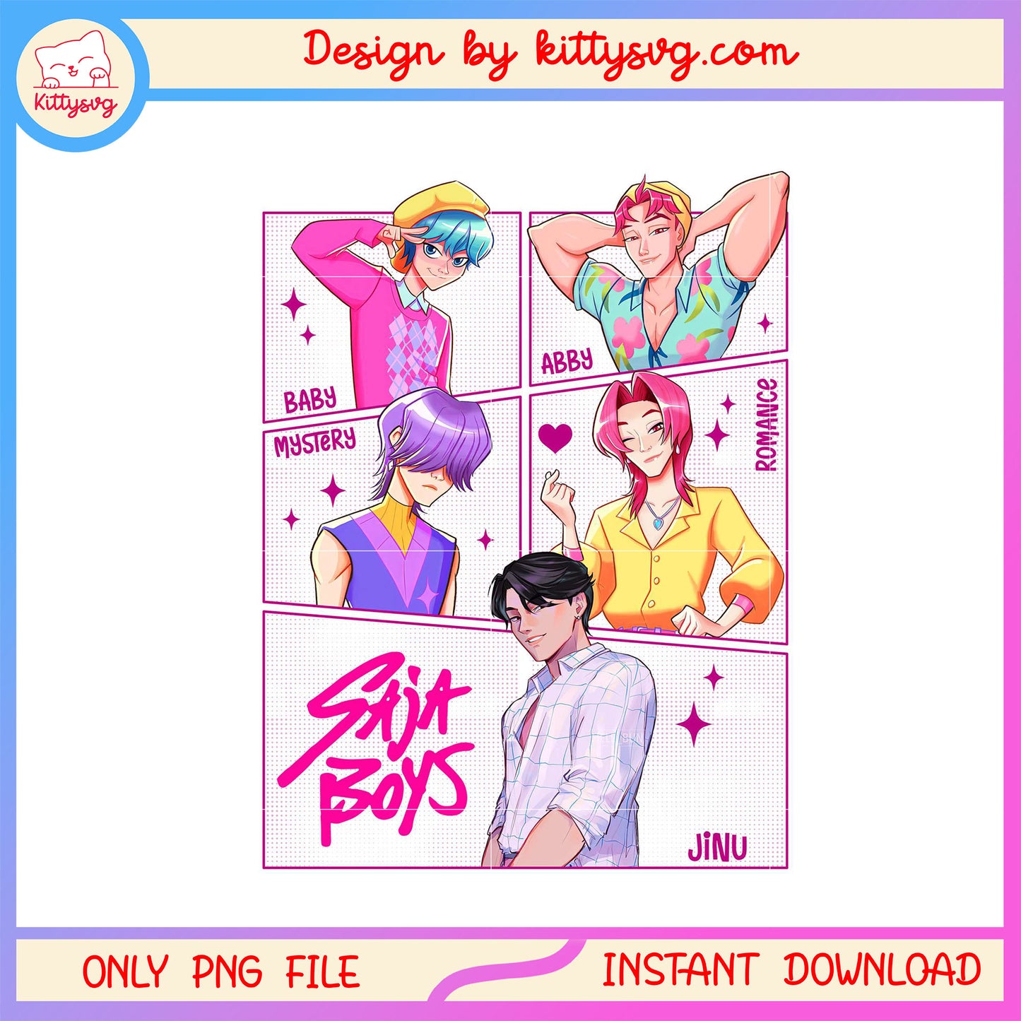 Manga saja boys characters design png, kpop demon hunters png