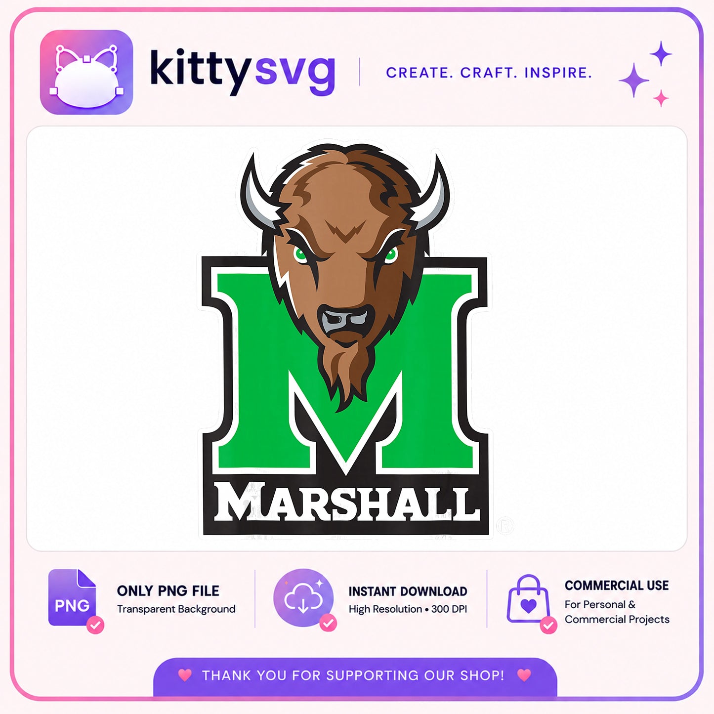 Marshall Thundering Herd Logo PNG, Bison Mascot PNG, College PNG