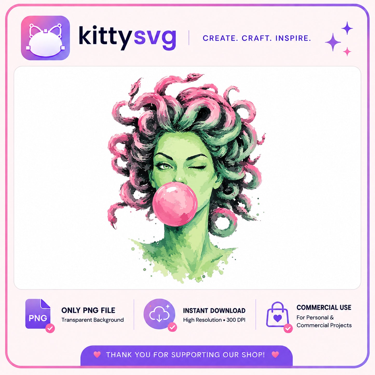 Medusa Bubblegum PNG, Funny Medusa Clipart, Greek Mythology PNG