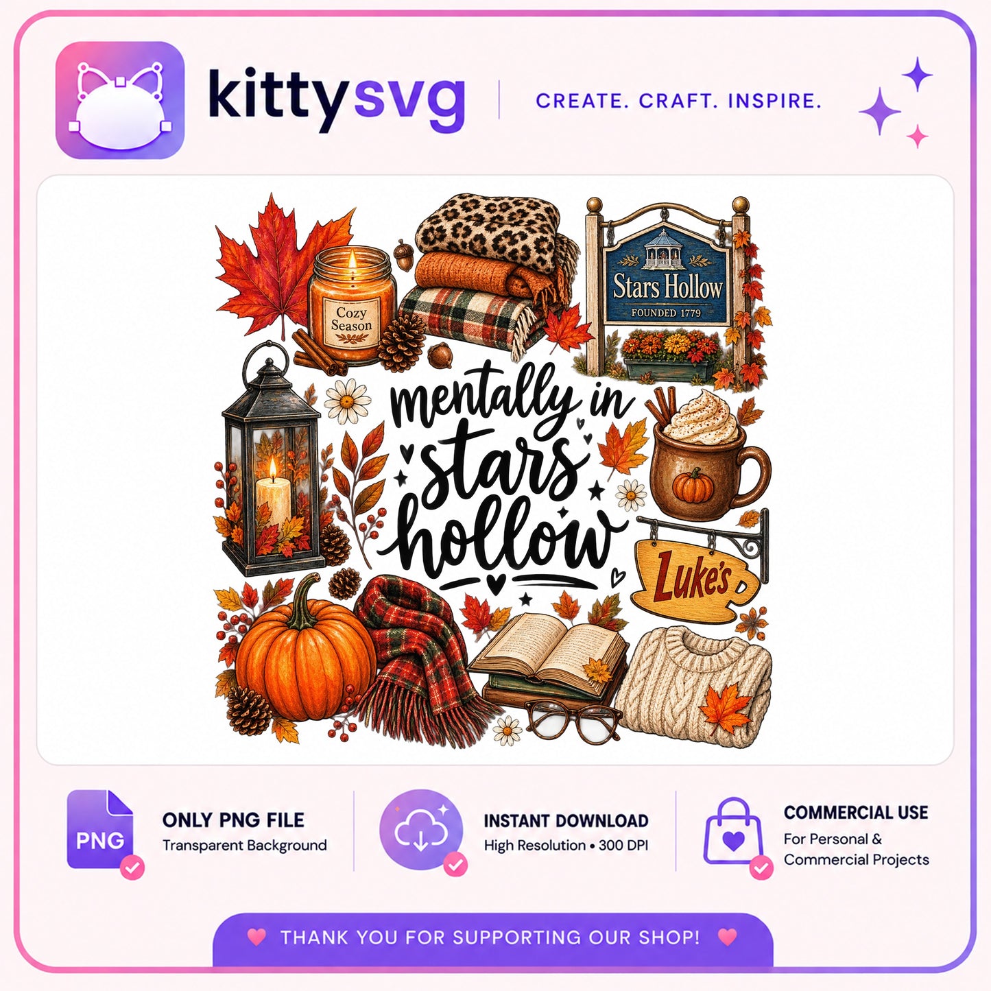 Mentally In Stars Hollow PNG, Gilmore Girls Fall PNG, Cozy Autumn PNG