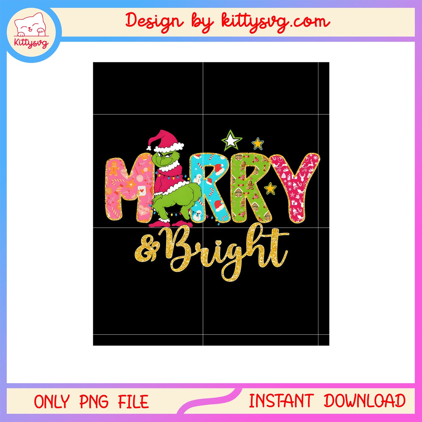 Merry and bright grinch show ass design png, mr grinch png