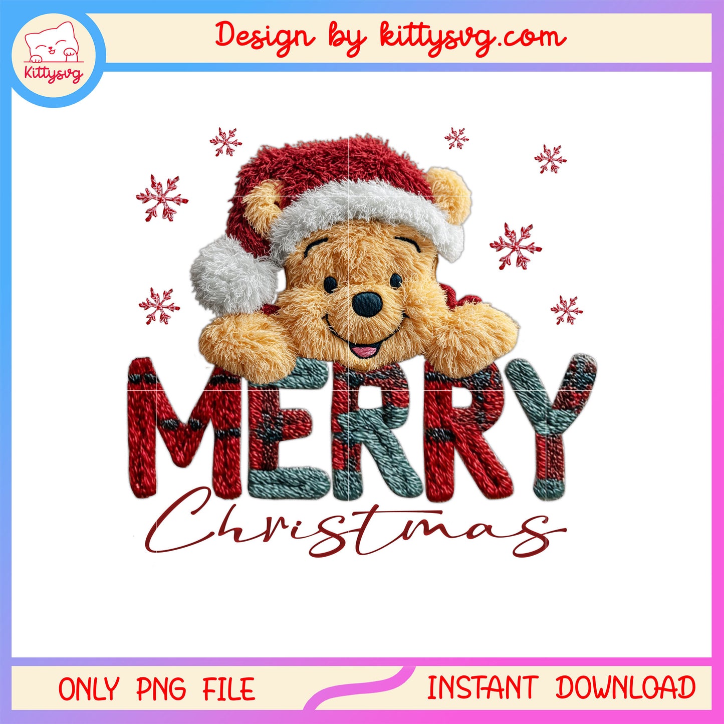 Merry christmas baby pooh crochet png, winnie the pooh png