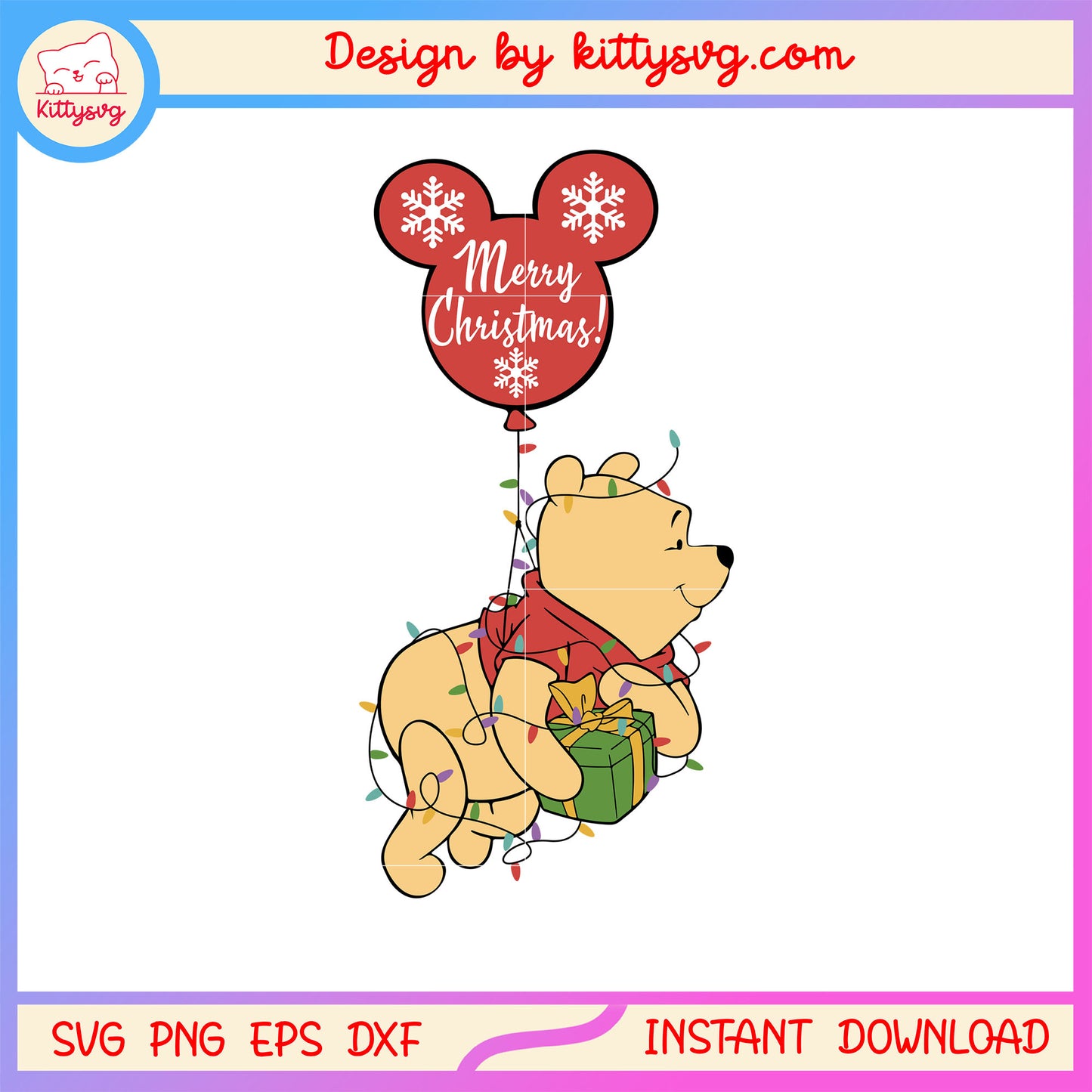 Merry christmas disney balloon pooh hand gif svg, disney pooh svg