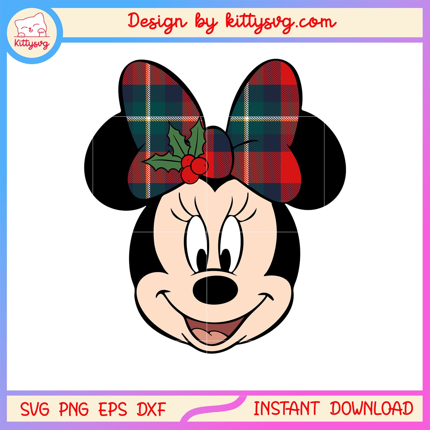 Merry christmas minnie mouse head plaid svg, minnie movie svg