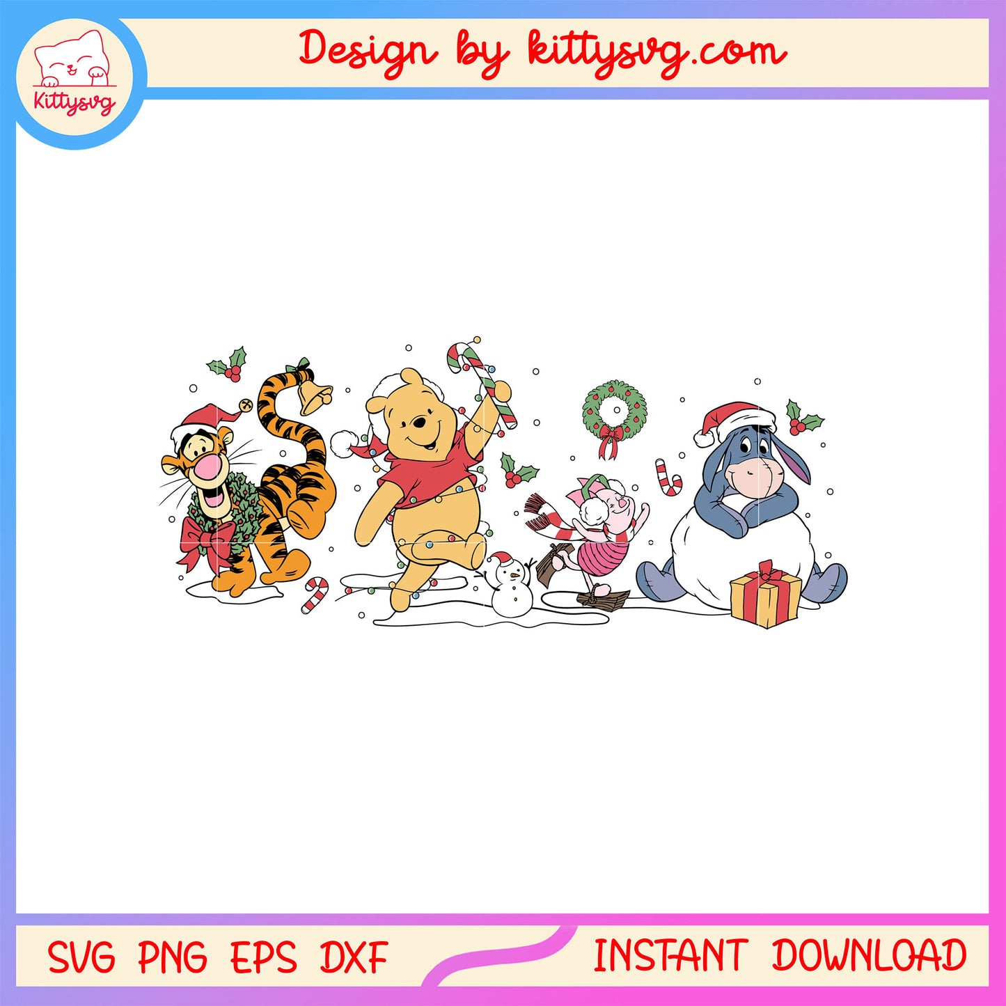 Merry christmas winnie the pooh friends design svg, disney pooh svg