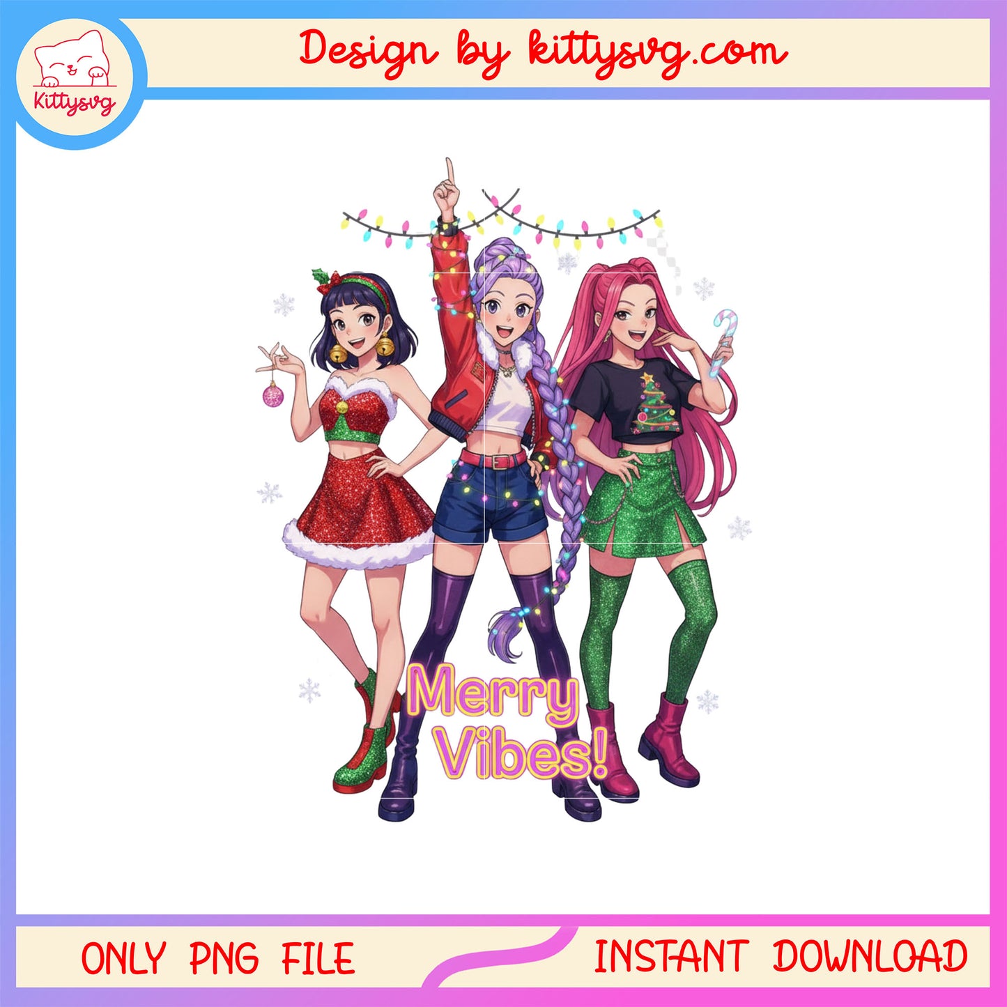 Merry vibes christmas huntrix kpop png, kpop girl group png