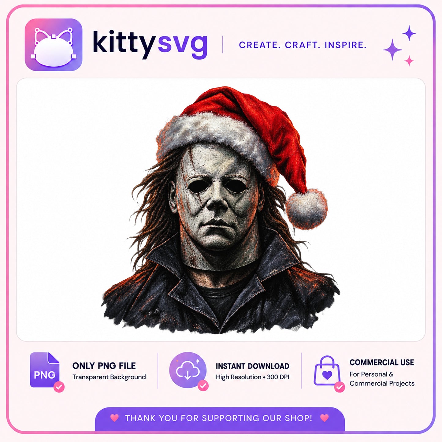 Michael Myers Santa Hat Christmas PNG, Horror Christmas PNG, Funny Horror PNG