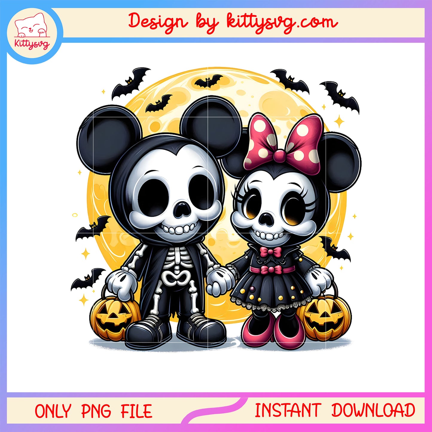 Mickey minnie skeleton and halloween moon png, mickey and minnie png