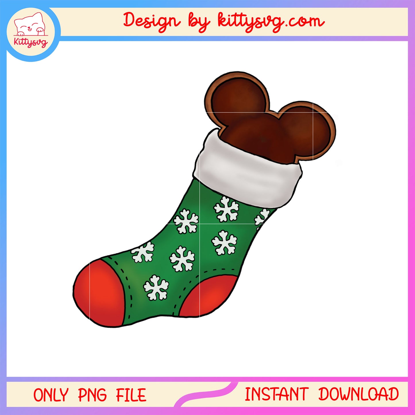 Mickey mouse head christmas socks design png, mickey ear png