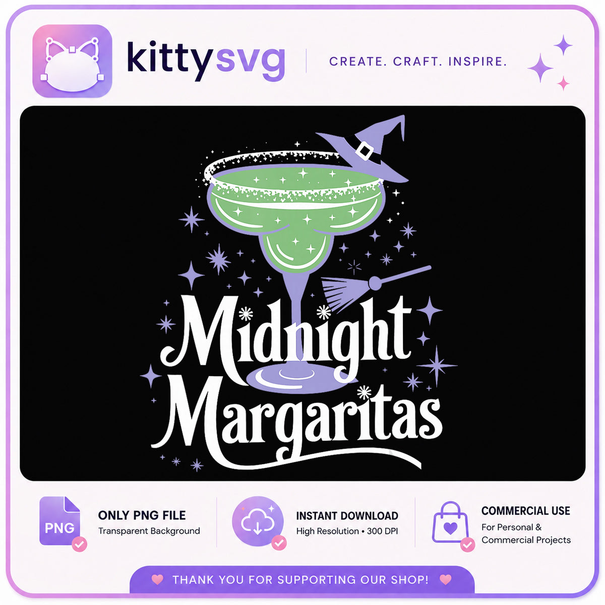 Midnight Margaritas PNG, Halloween Witch Cocktail, Spooky Drink PNG